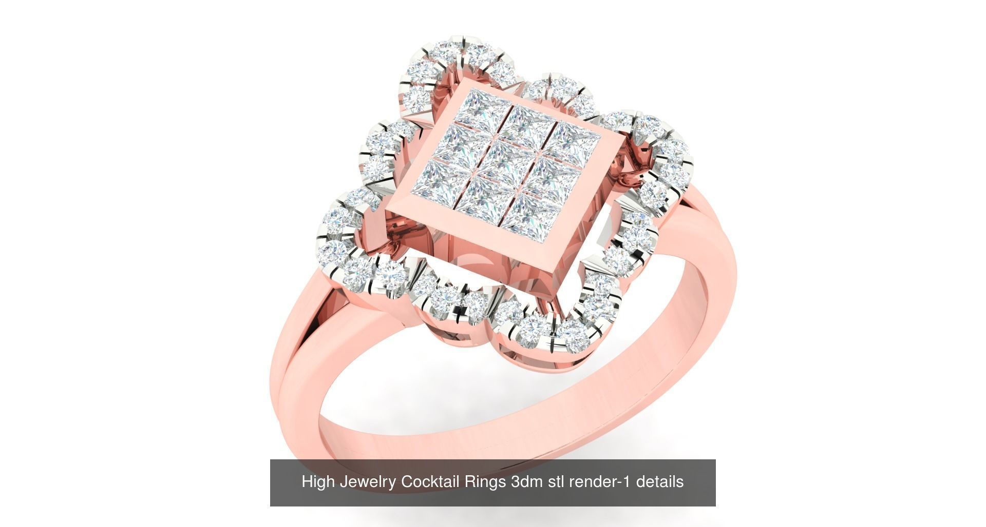 180 High Jewelry Cocktail Rings 3dm stl render-1 details  3D Model Collection_178