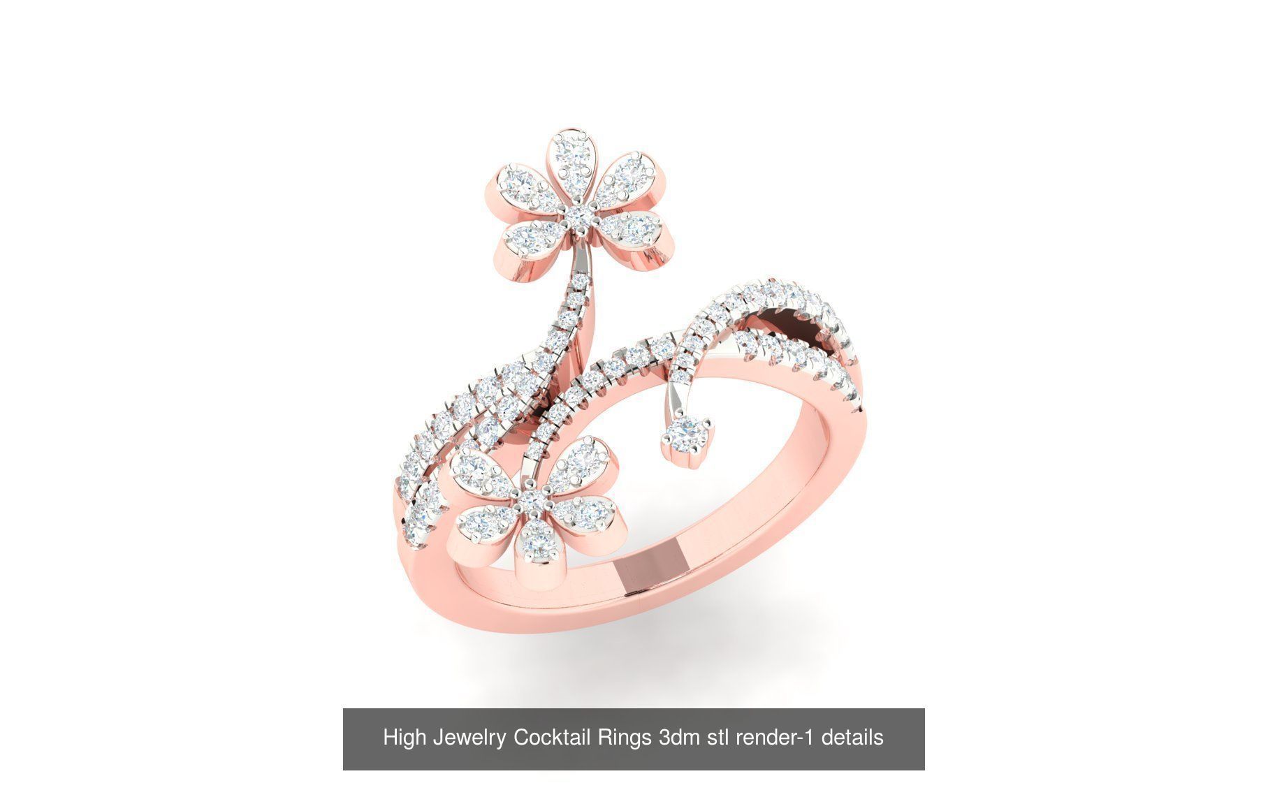 180 High Jewelry Cocktail Rings 3dm stl render-1 details  3D Model Collection_91
