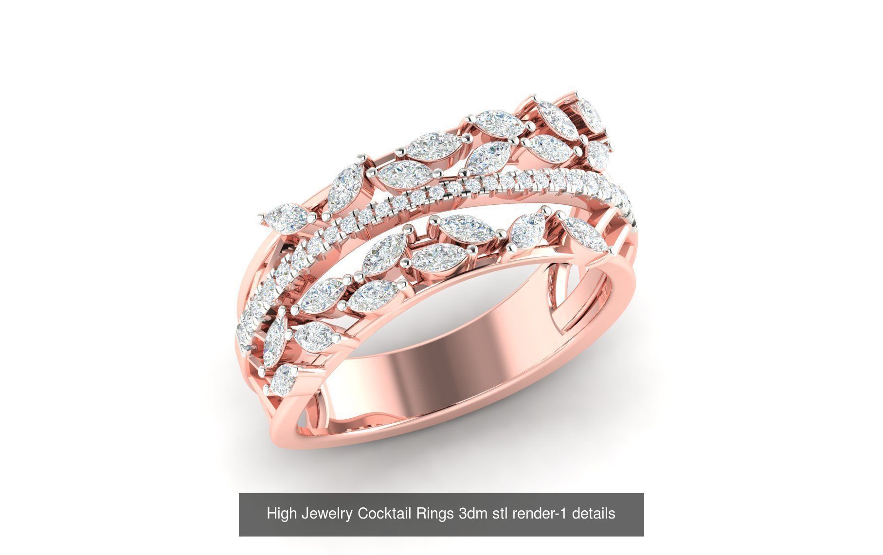 180 High Jewelry Cocktail Rings 3dm stl render-1 details  3D Model Collection_103
