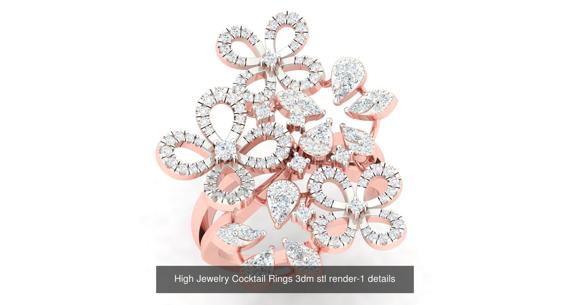 180 High Jewelry Cocktail Rings 3dm stl render-1 details  3D Model Collection_183