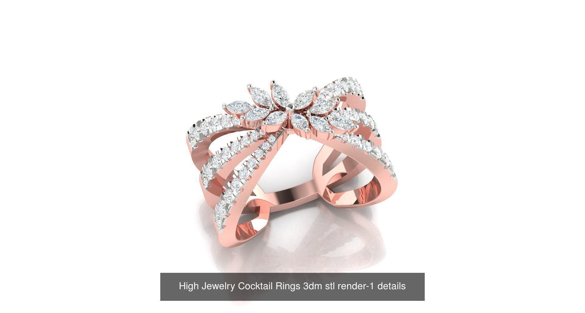 180 High Jewelry Cocktail Rings 3dm stl render-1 details  3D Model Collection_42