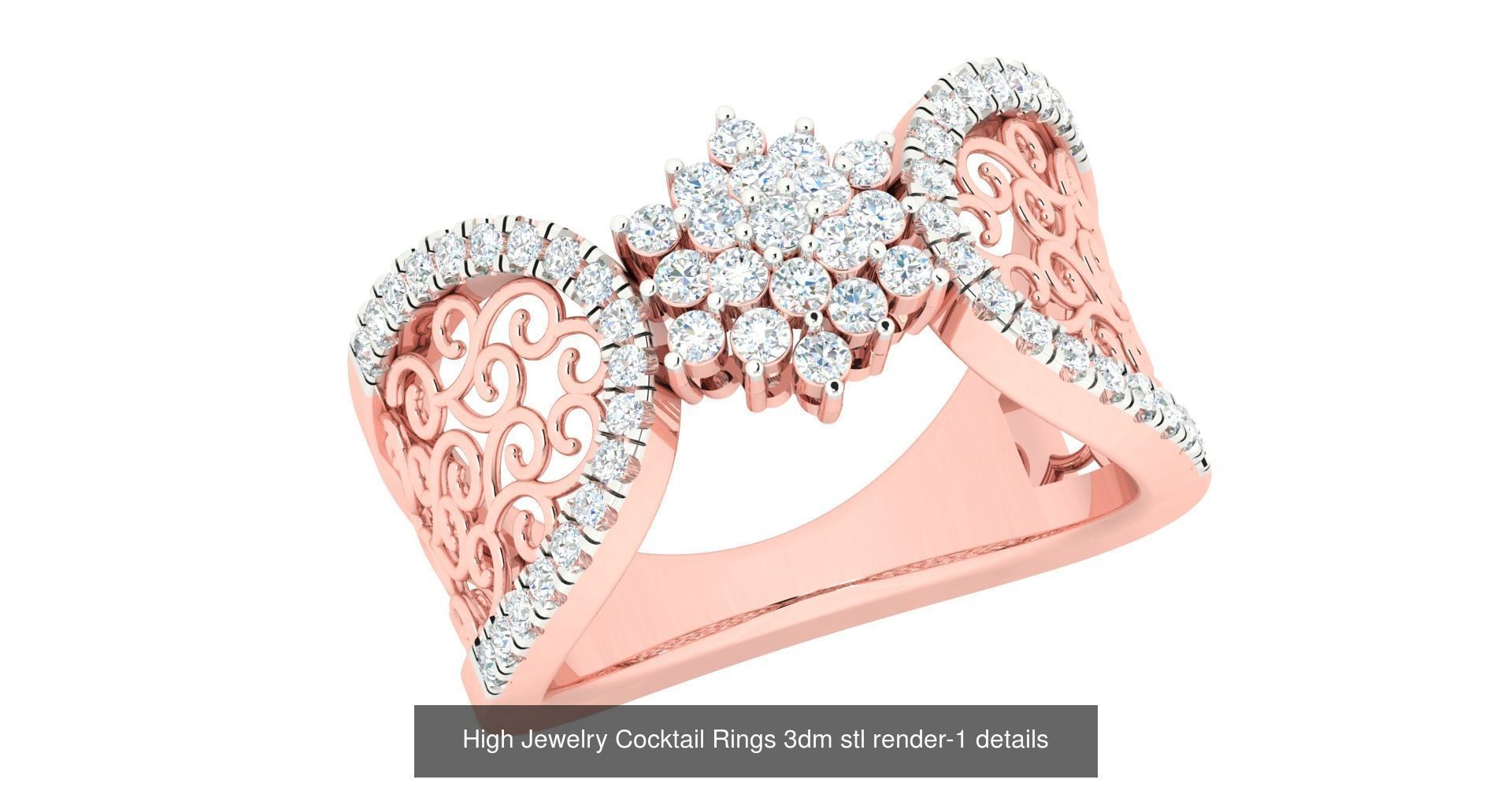 180 High Jewelry Cocktail Rings 3dm stl render-1 details  3D Model Collection_157