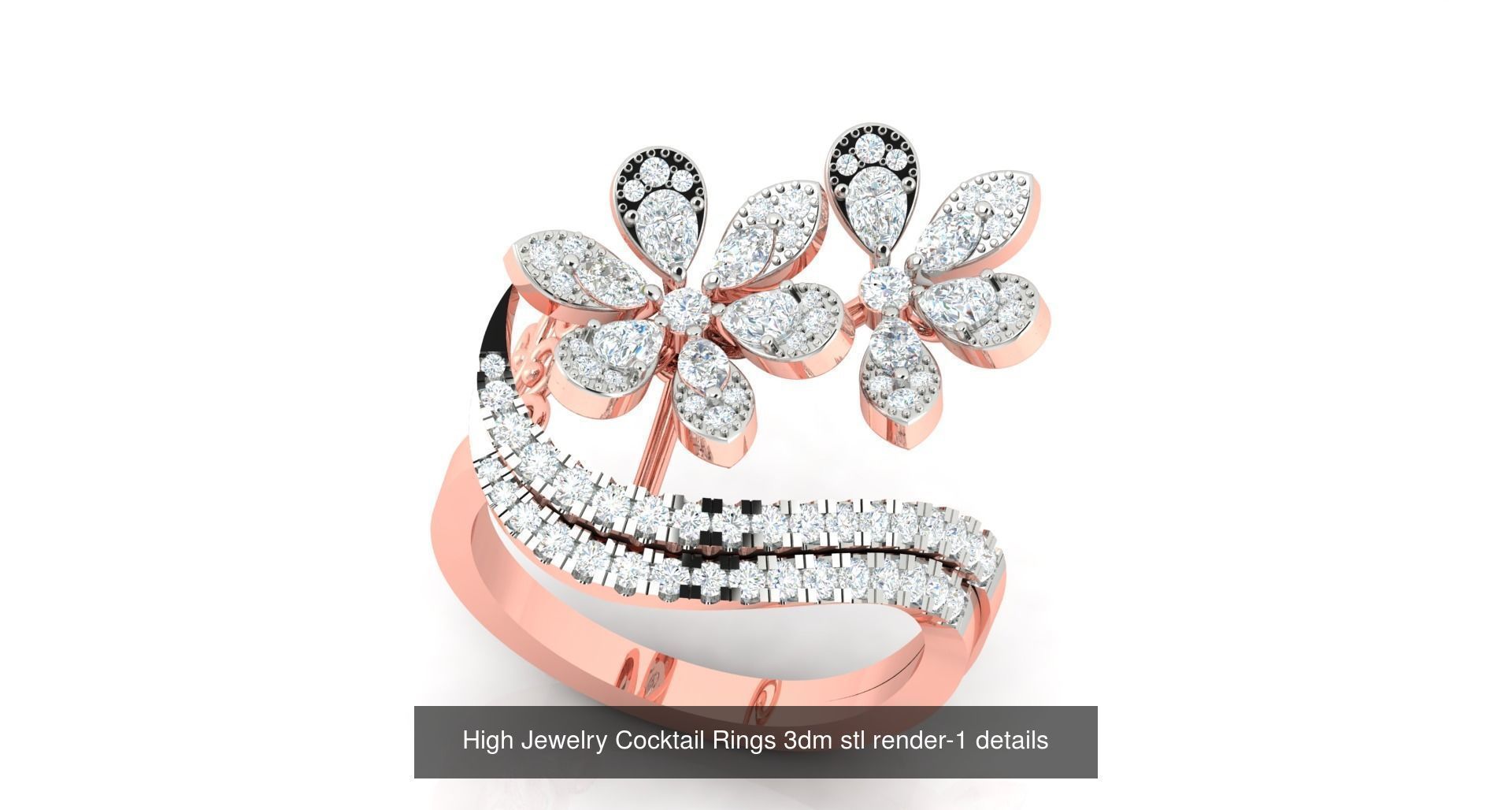 180 High Jewelry Cocktail Rings 3dm stl render-1 details  3D Model Collection_73