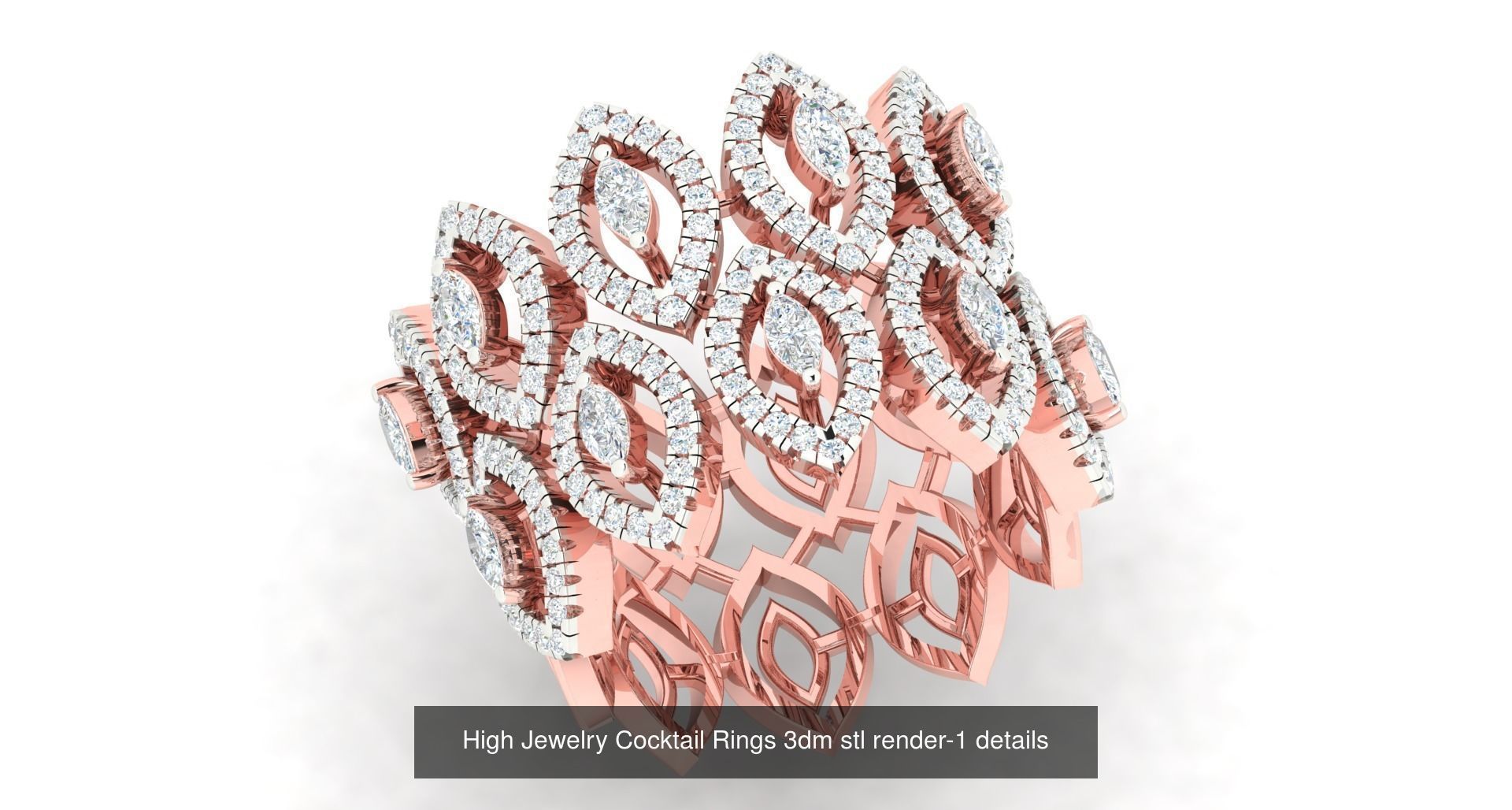 180 High Jewelry Cocktail Rings 3dm stl render-1 details  3D Model Collection_172