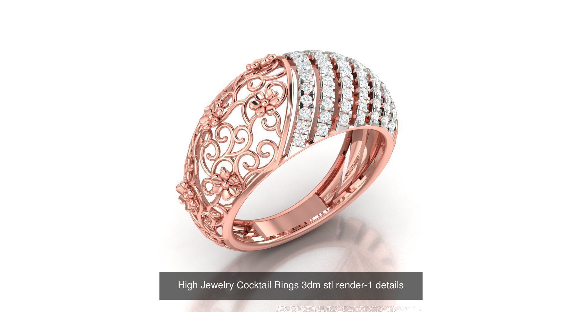 180 High Jewelry Cocktail Rings 3dm stl render-1 details  3D Model Collection_57