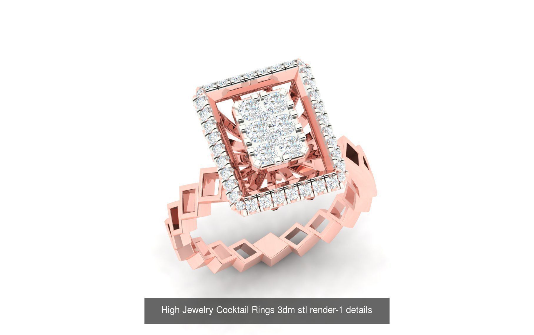 180 High Jewelry Cocktail Rings 3dm stl render-1 details  3D Model Collection_85