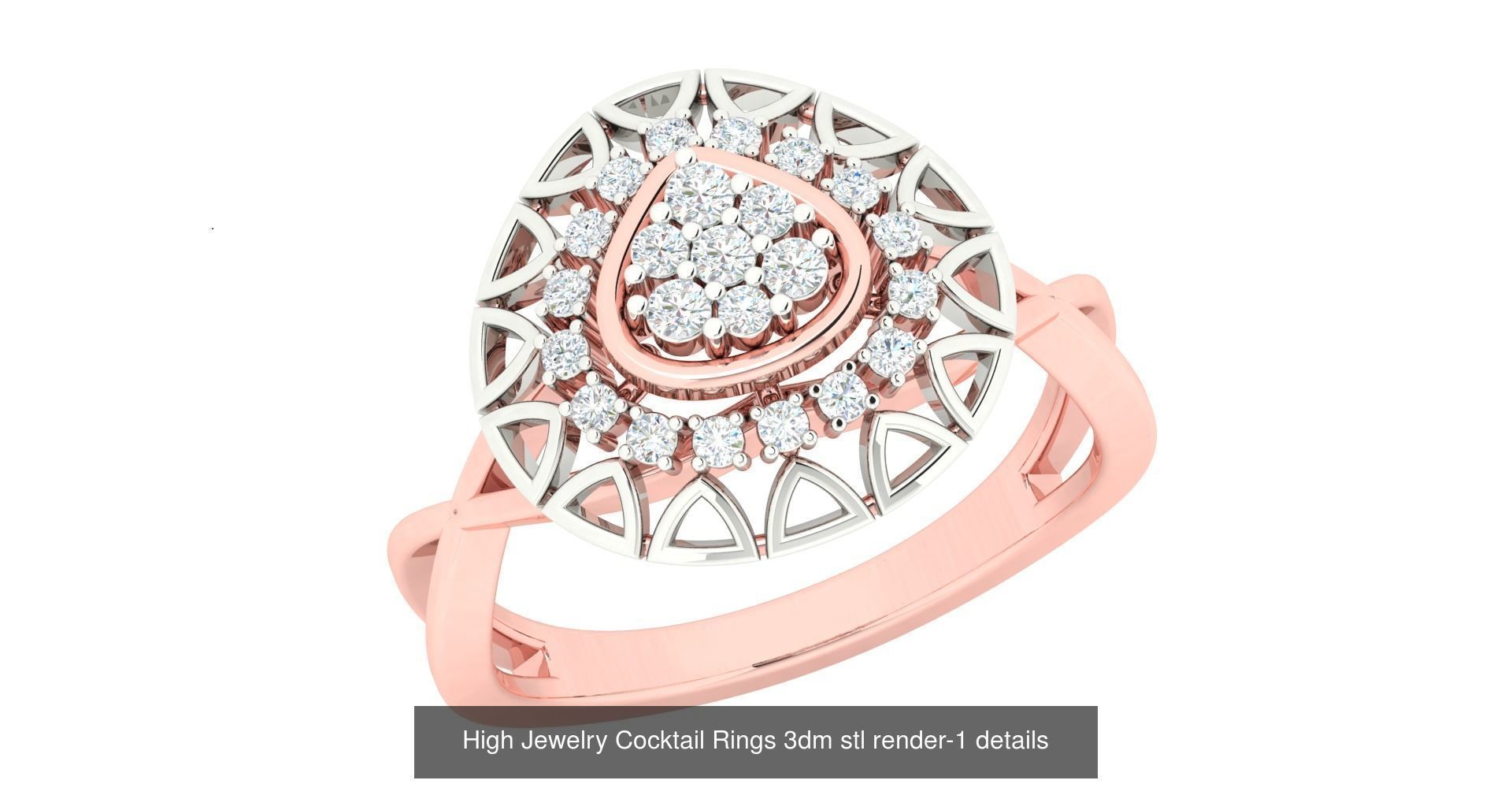 180 High Jewelry Cocktail Rings 3dm stl render-1 details  3D Model Collection_161