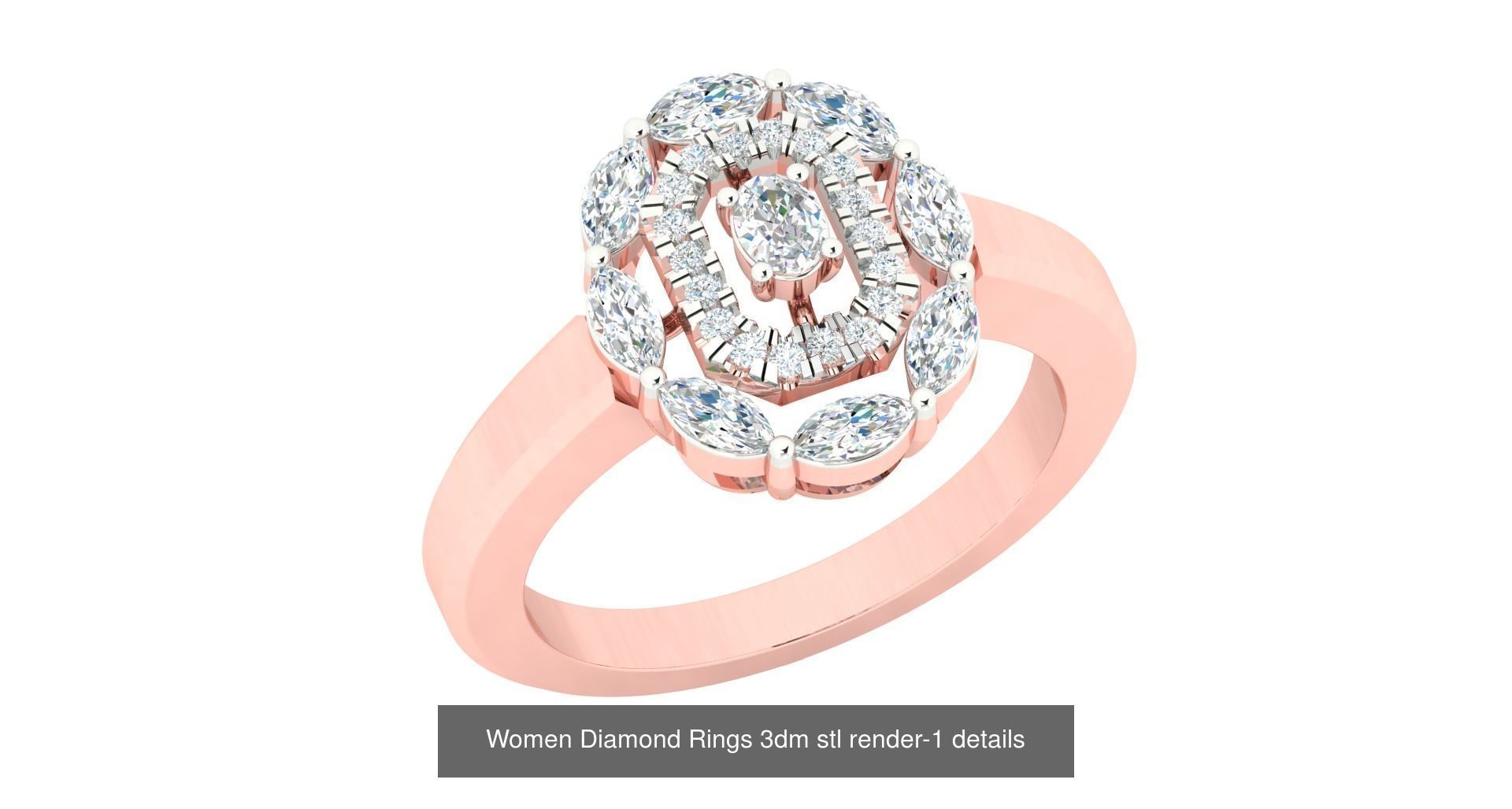 180 High Jewelry Cocktail Rings 3dm stl render-1 details  3D Model Collection_138