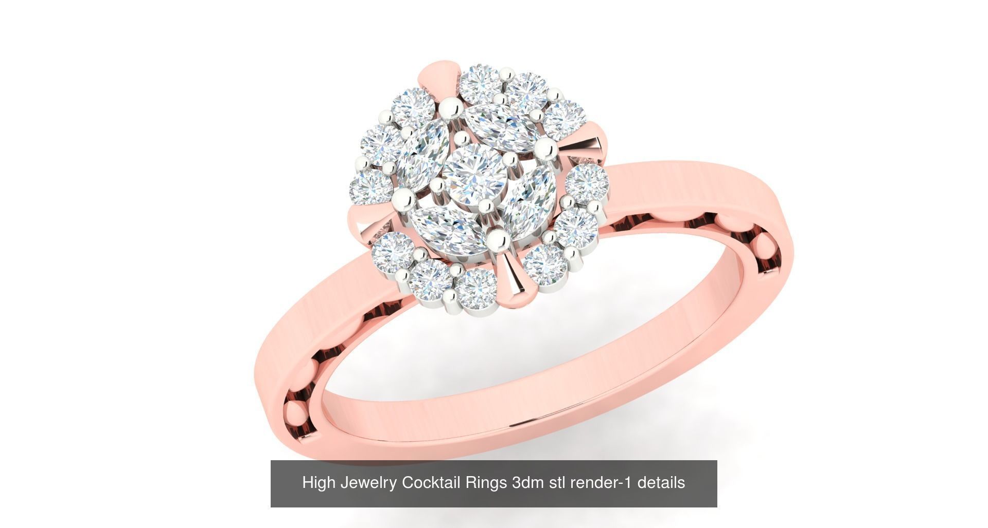 180 High Jewelry Cocktail Rings 3dm stl render-1 details  3D Model Collection_124