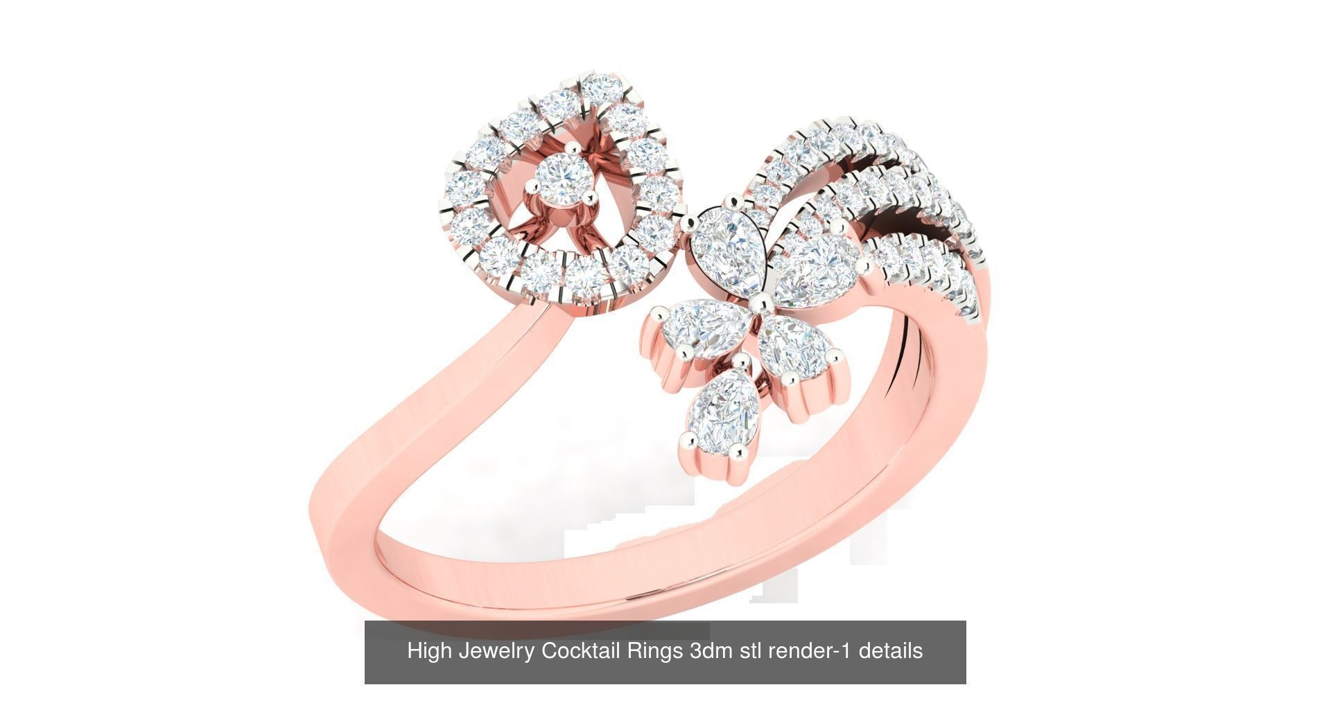 180 High Jewelry Cocktail Rings 3dm stl render-1 details  3D Model Collection_163