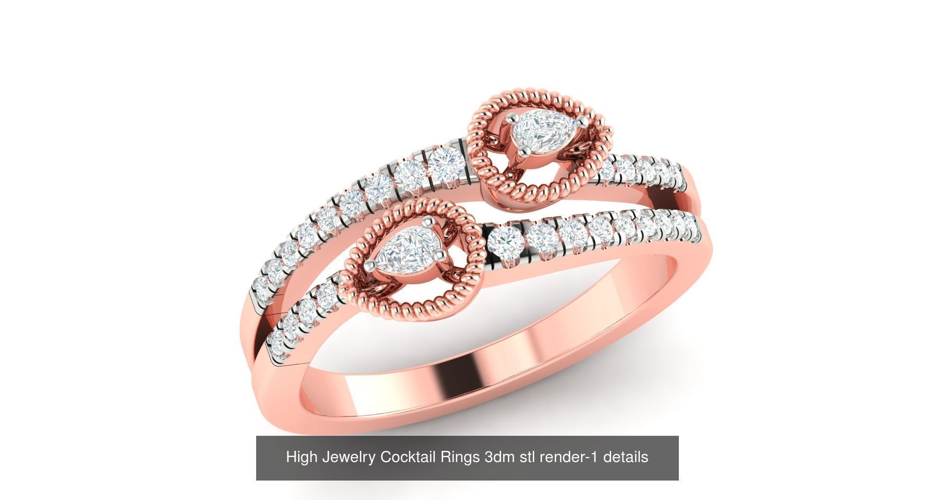 180 High Jewelry Cocktail Rings 3dm stl render-1 details  3D Model Collection_122