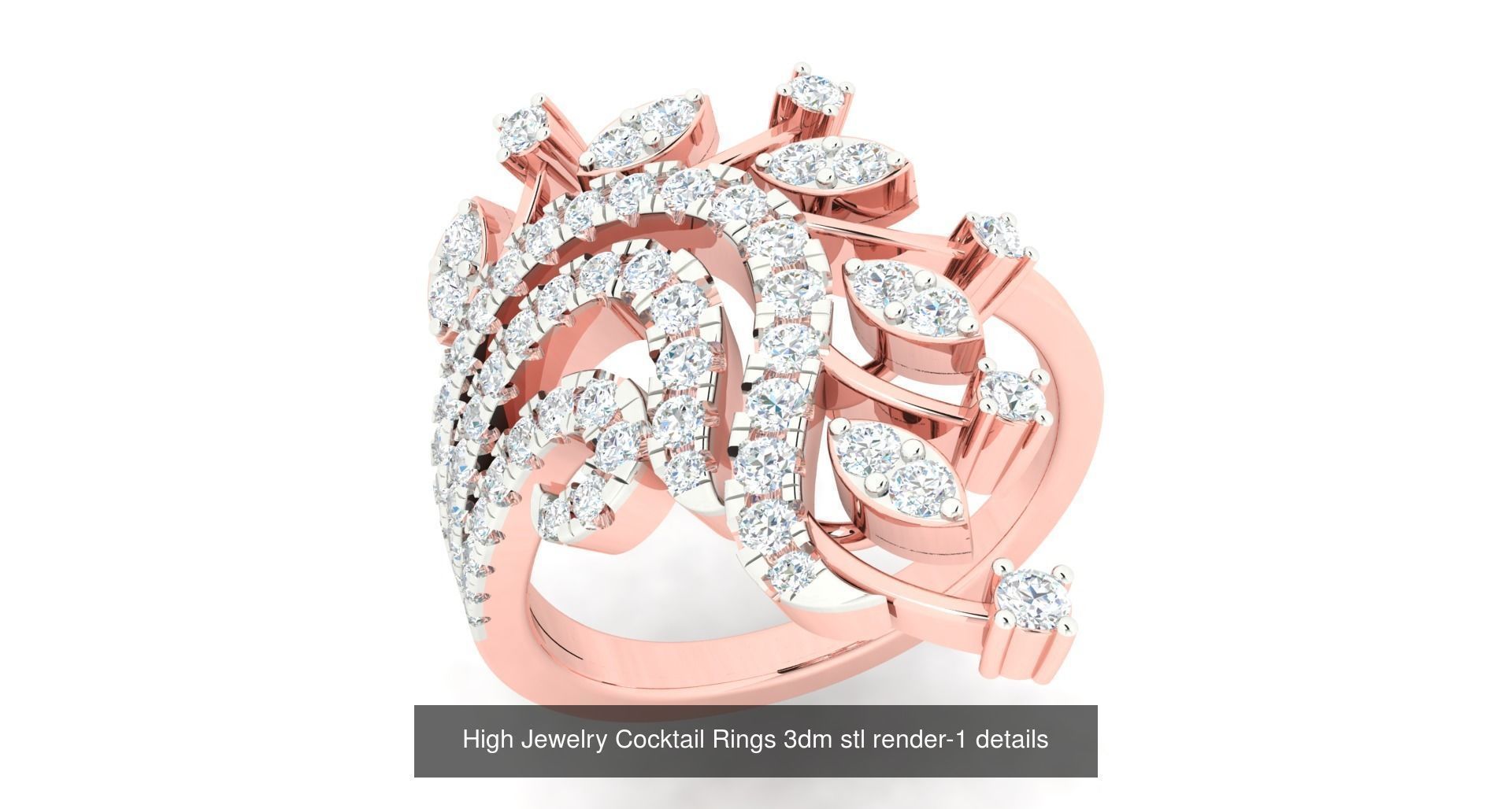 180 High Jewelry Cocktail Rings 3dm stl render-1 details  3D Model Collection_80