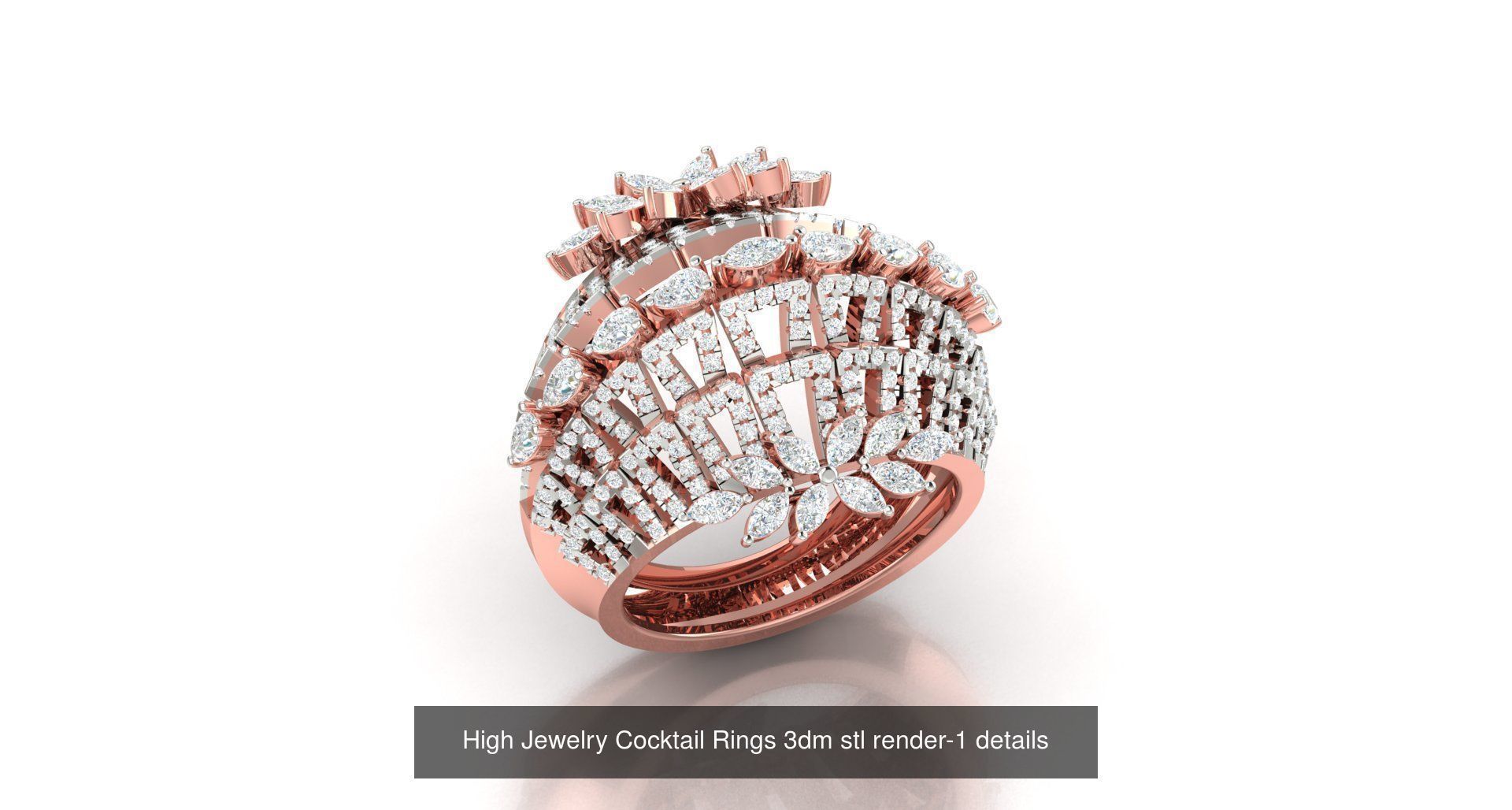 180 High Jewelry Cocktail Rings 3dm stl render-1 details  3D Model Collection_69