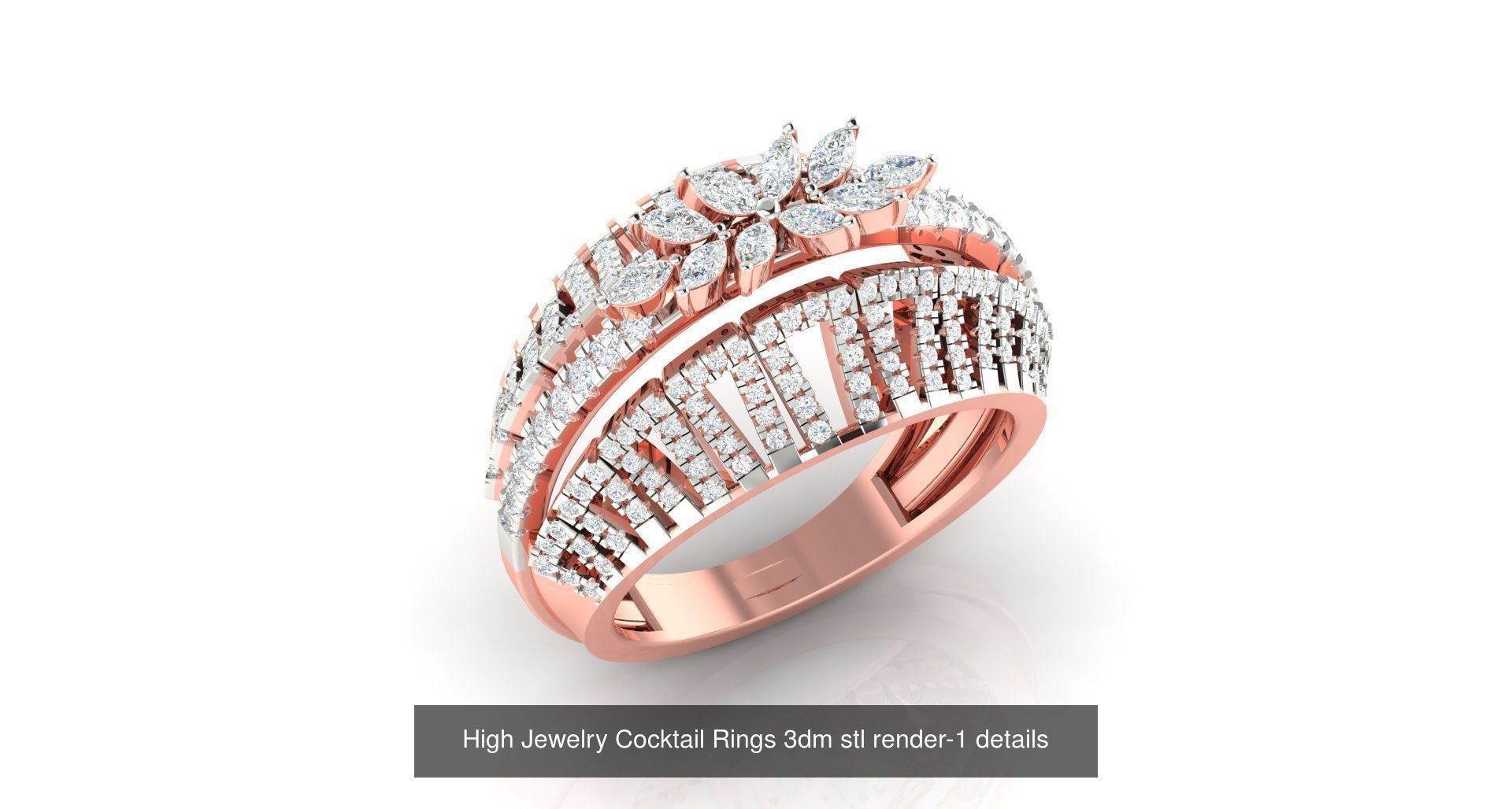 180 High Jewelry Cocktail Rings 3dm stl render-1 details  3D Model Collection_68