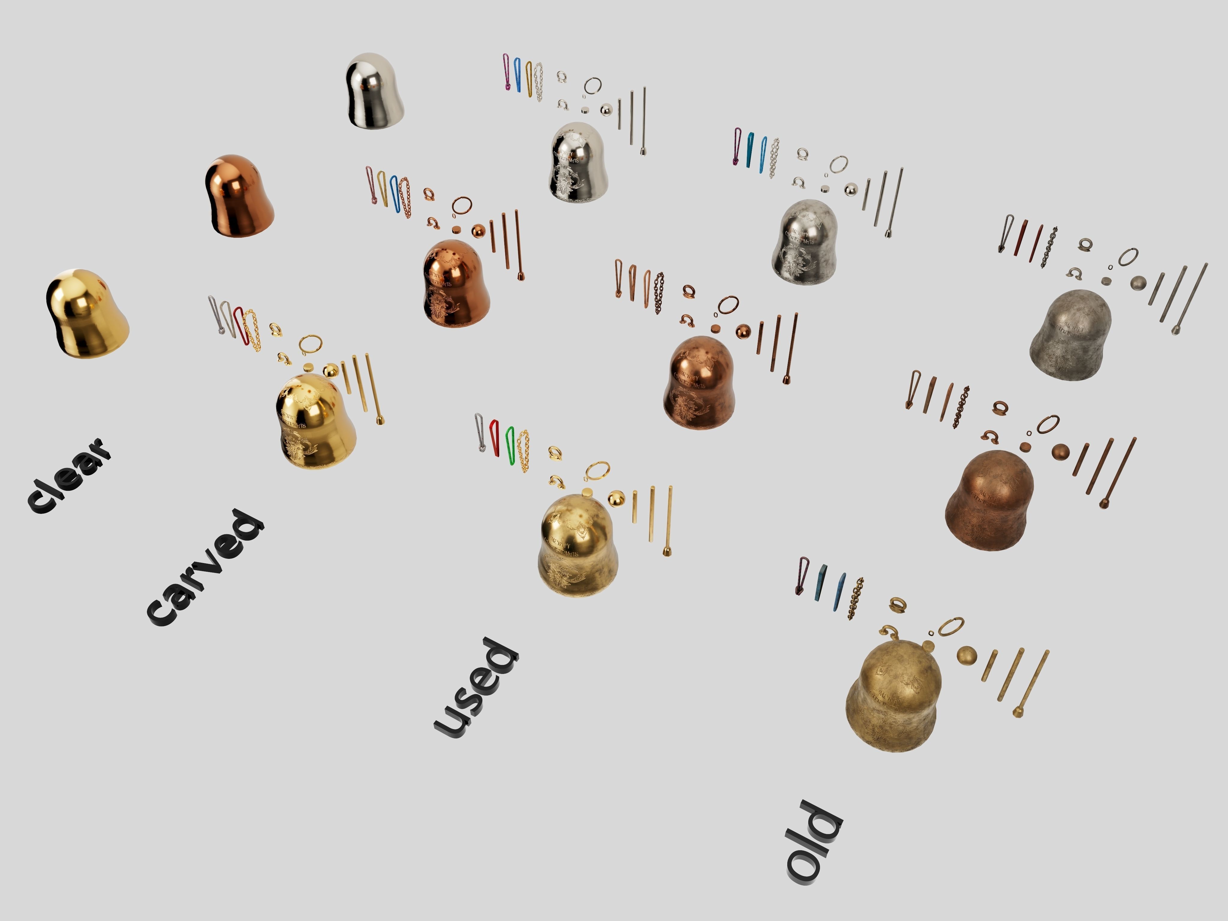 Christmas bell builder v2 with 14 mesh 4 skin and 3 colors Low-poly 3D model_3