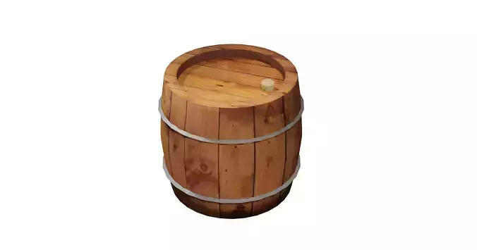 wooden barrel low-poly game ready
