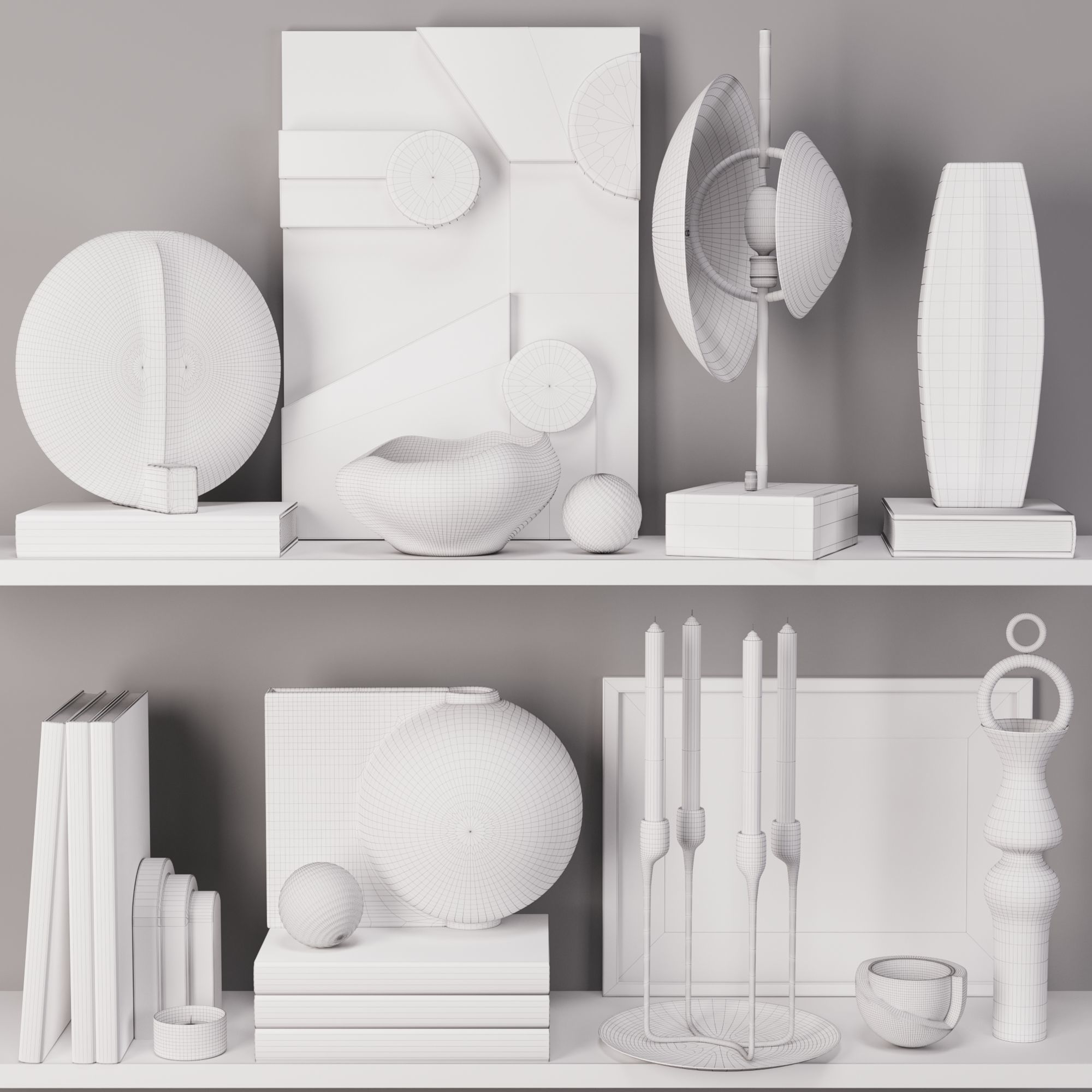 Decorative set 5 shelf 3D model_4