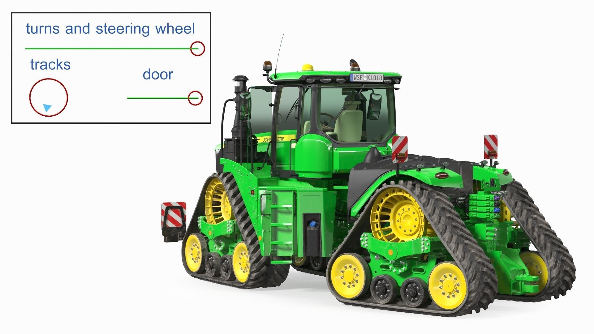 John Deere Four Track 9RX Series Tractor Dirty Rigged 3D model_2