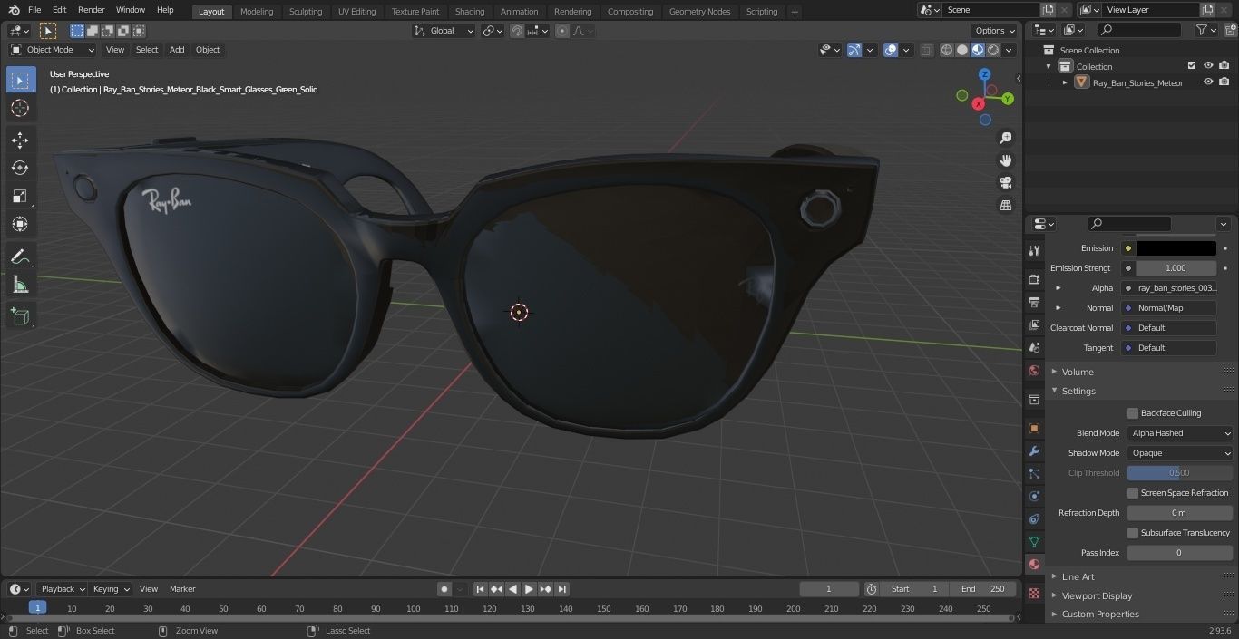 Ray Ban Stories Meteor Black Smart Glasses Green Solid 3D model_31