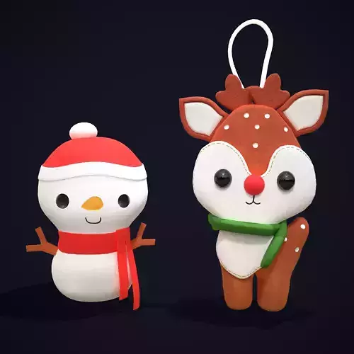 Christmas Stuffy Toys Deer and Snowman Low-poly 3D model