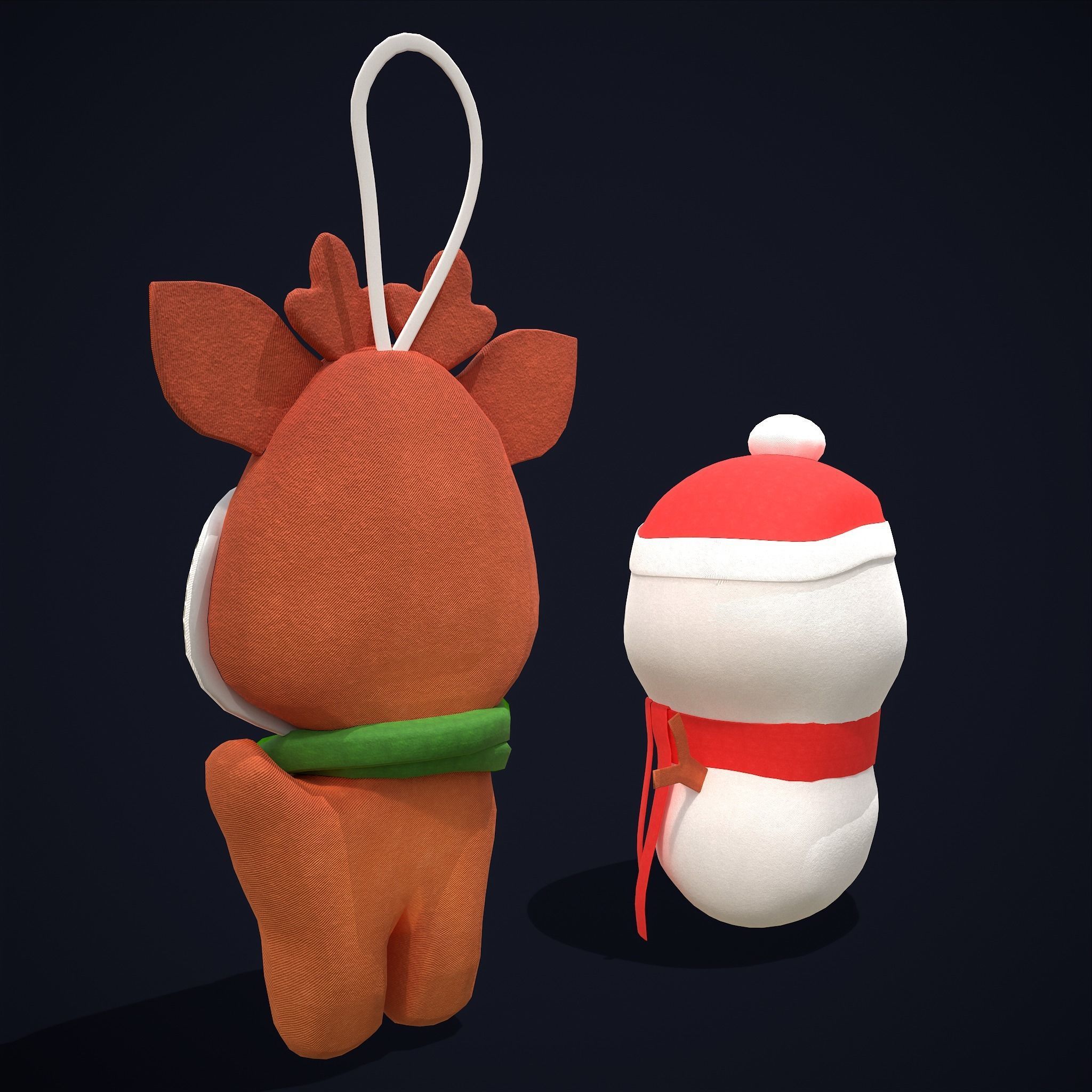 Christmas Stuffy Toys Deer and Snowman Low-poly 3D model_7