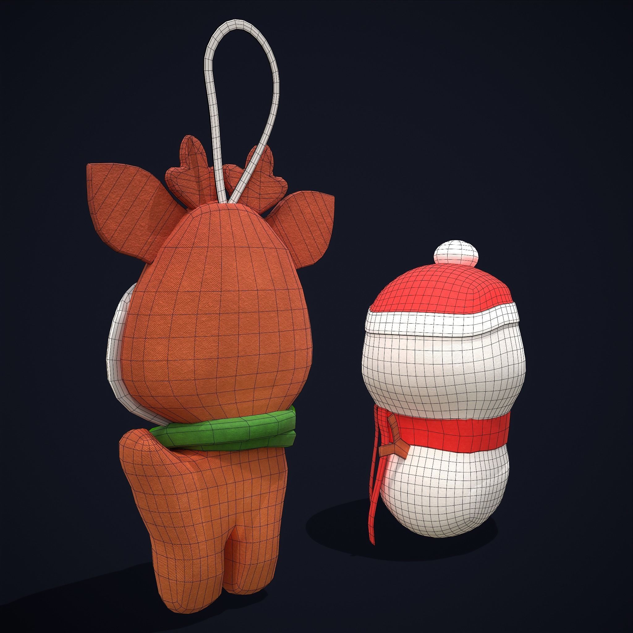 Christmas Stuffy Toys Deer and Snowman Low-poly 3D model_8