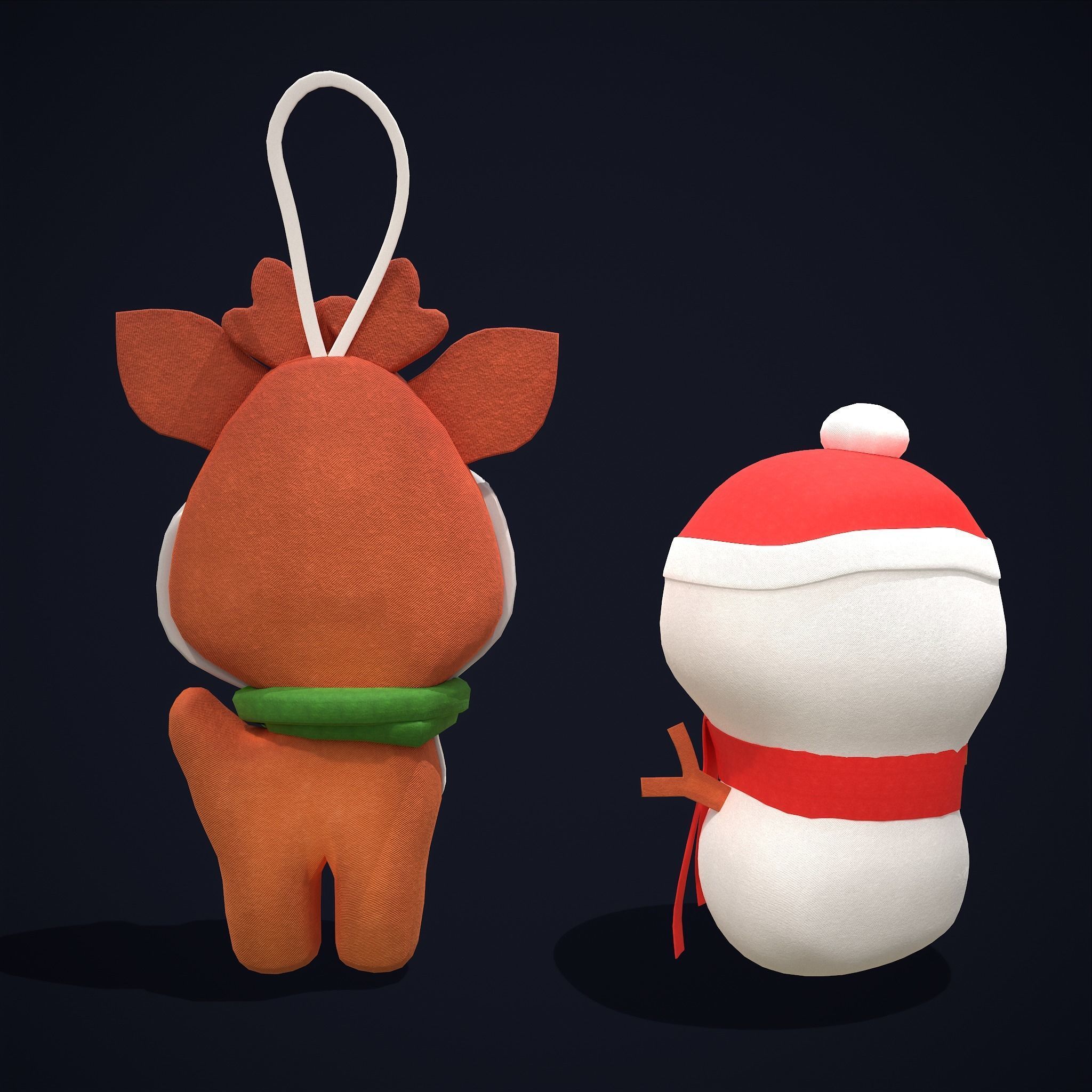 Christmas Stuffy Toys Deer and Snowman Low-poly 3D model_9