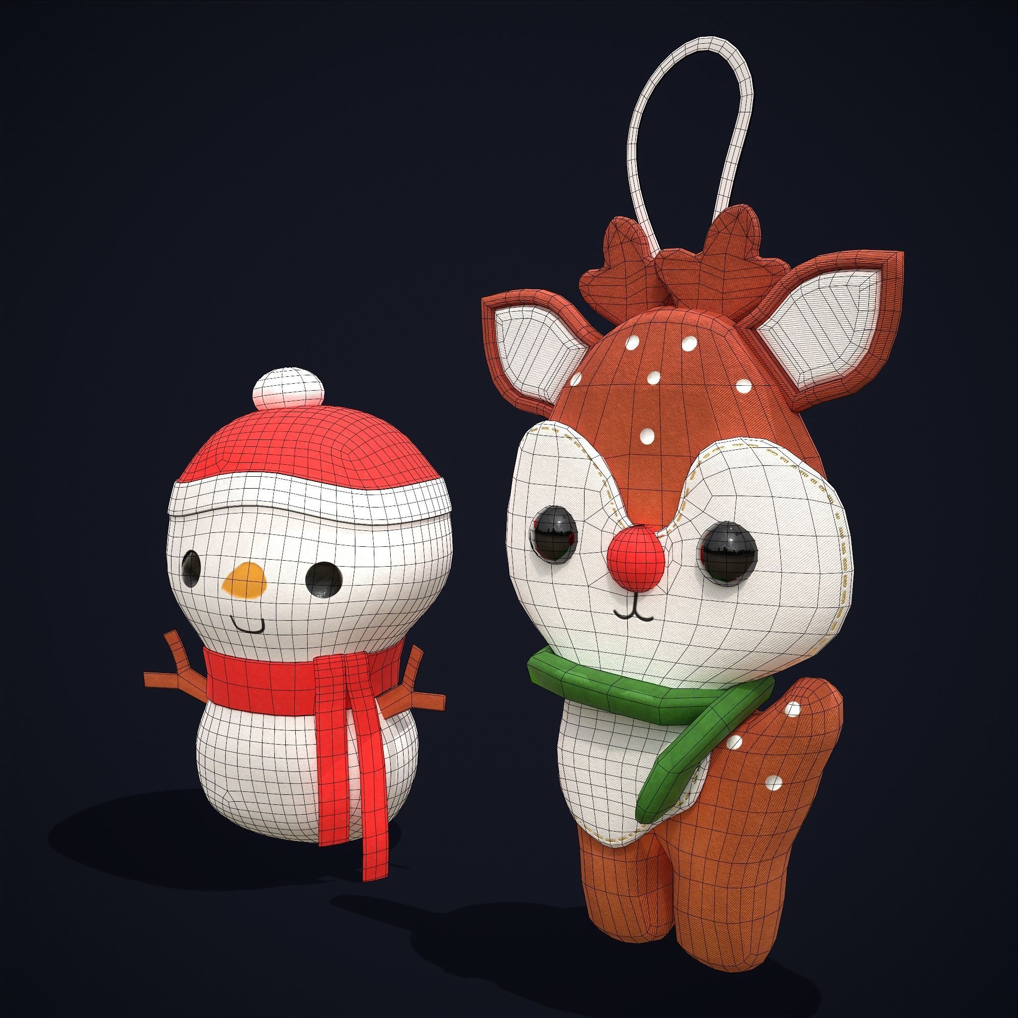 Christmas Stuffy Toys Deer and Snowman Low-poly 3D model_4