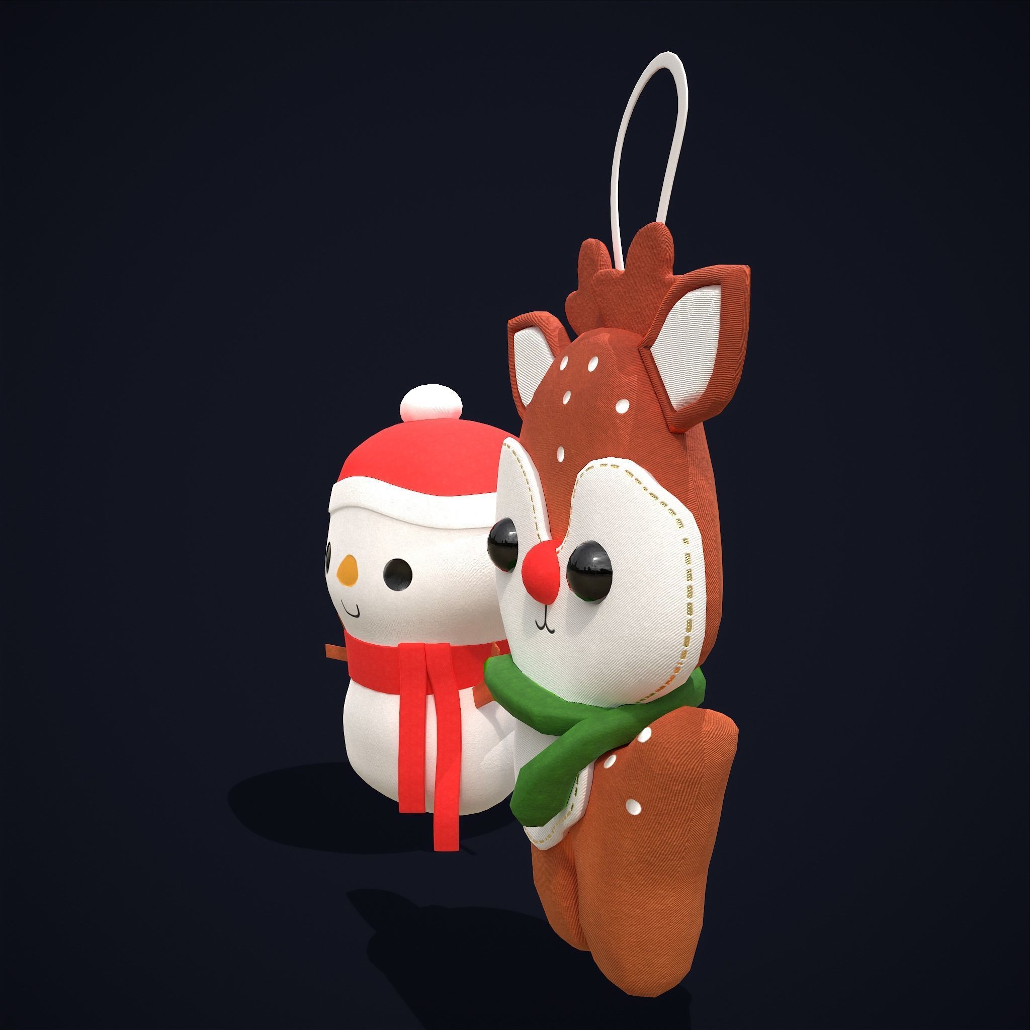 Christmas Stuffy Toys Deer and Snowman Low-poly 3D model_5
