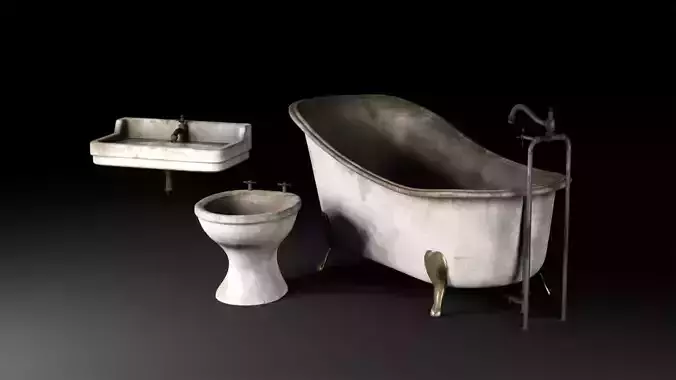 Abandoned Dirty Old Bathroom Set Low-poly 3D model