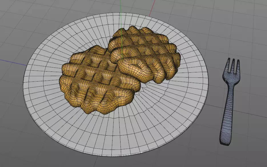 Waffle biscuit on plate with fork and knife Free 3D model