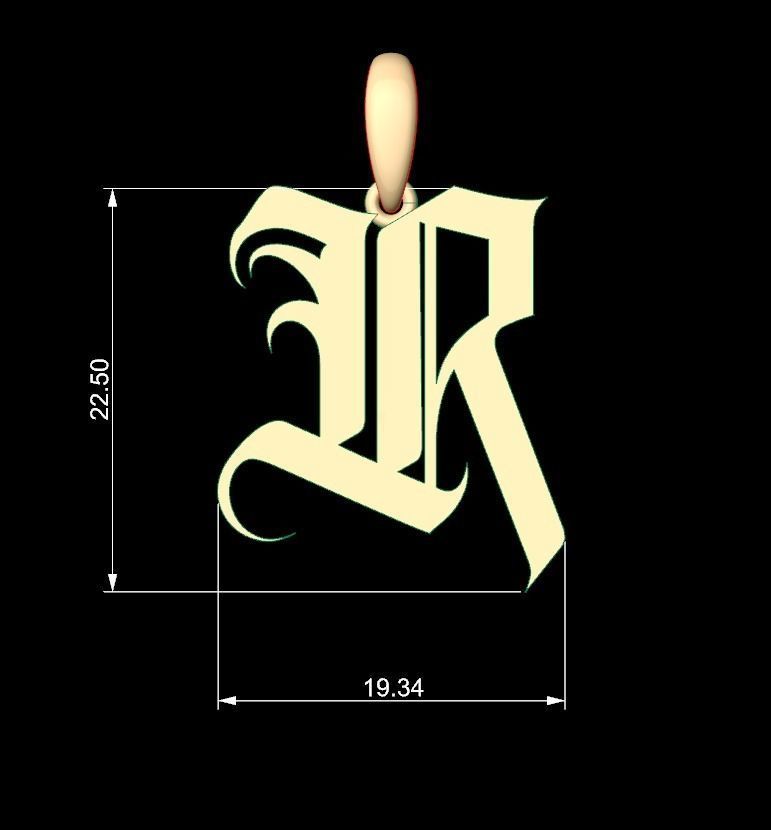 Initial Letters Pendant Avestrava Regular R 3D print model_4