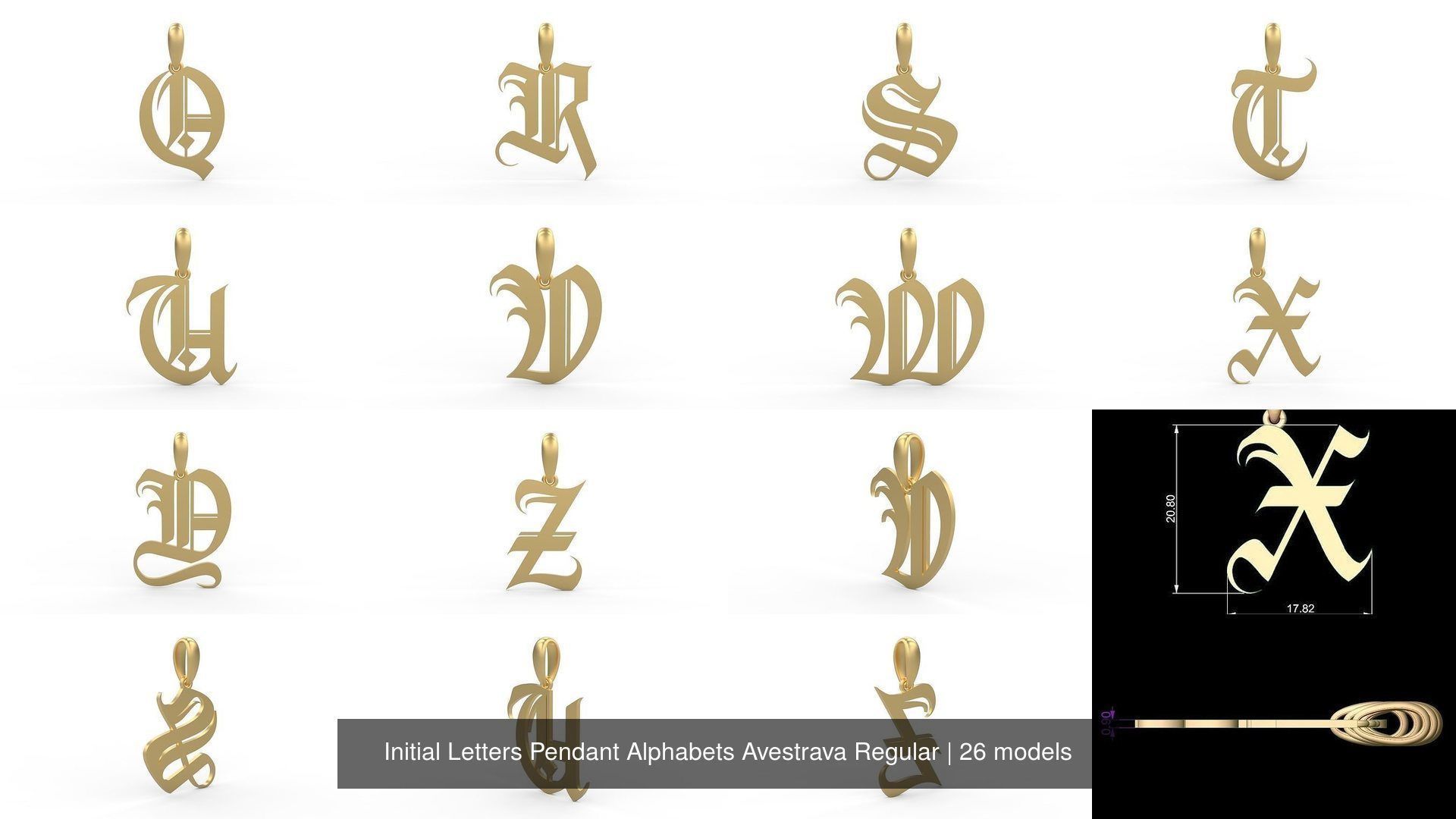 Initial Letters Pendant Alphabets Avestrava Regular 3D Model Collection_2