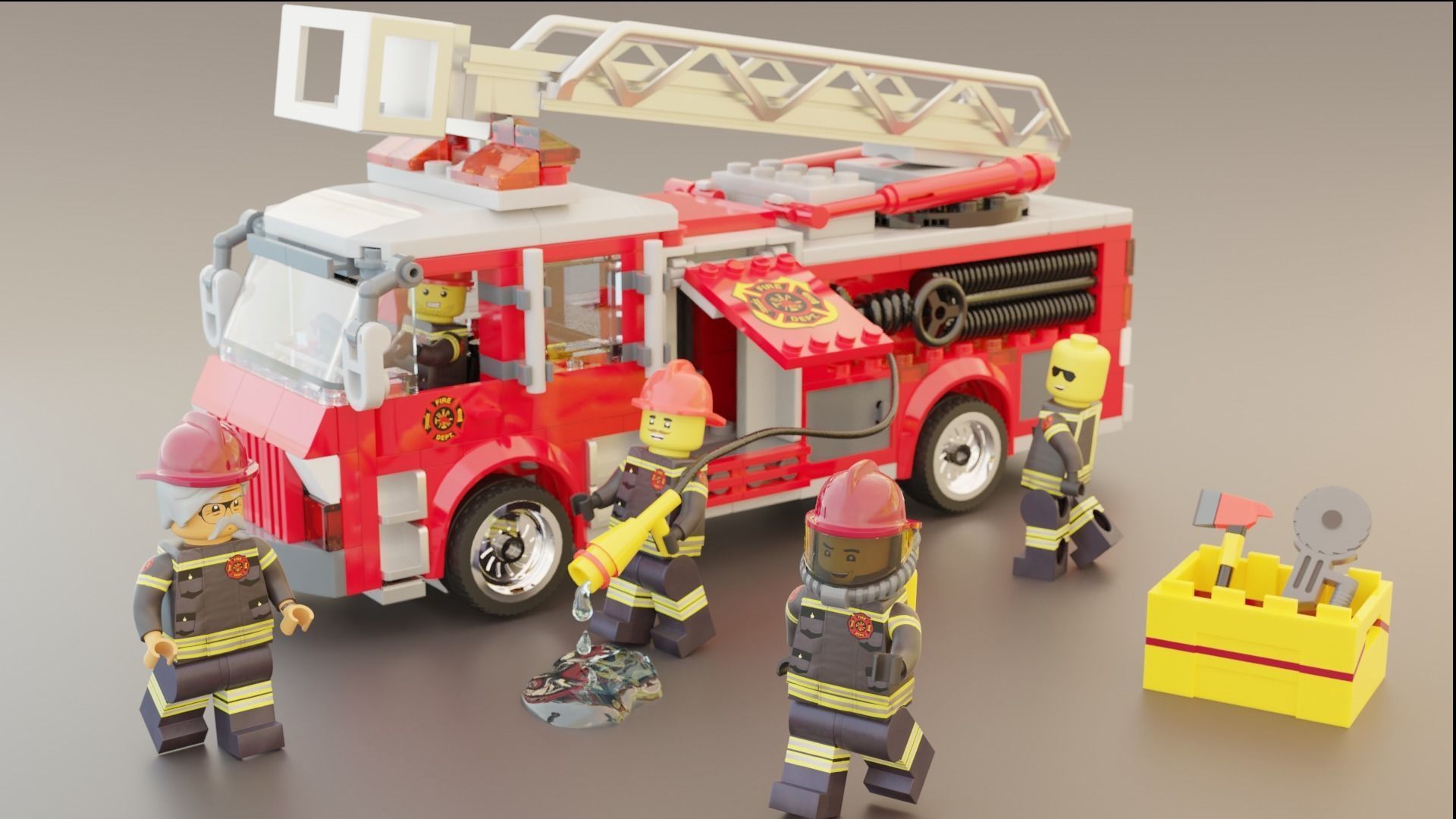 Lego Firetruck with Firefighter Squad  3D model_3