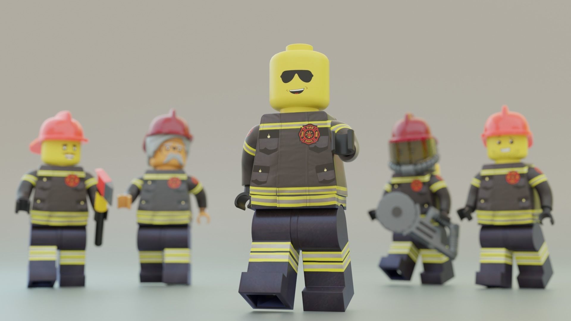 Lego Firetruck with Firefighter Squad  3D model_19