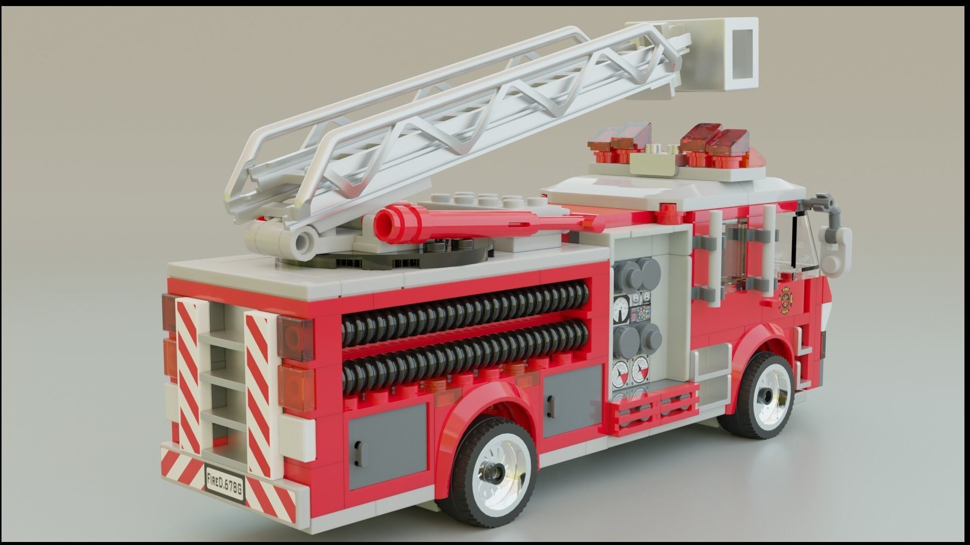 Lego Firetruck with Firefighter Squad  3D model_10