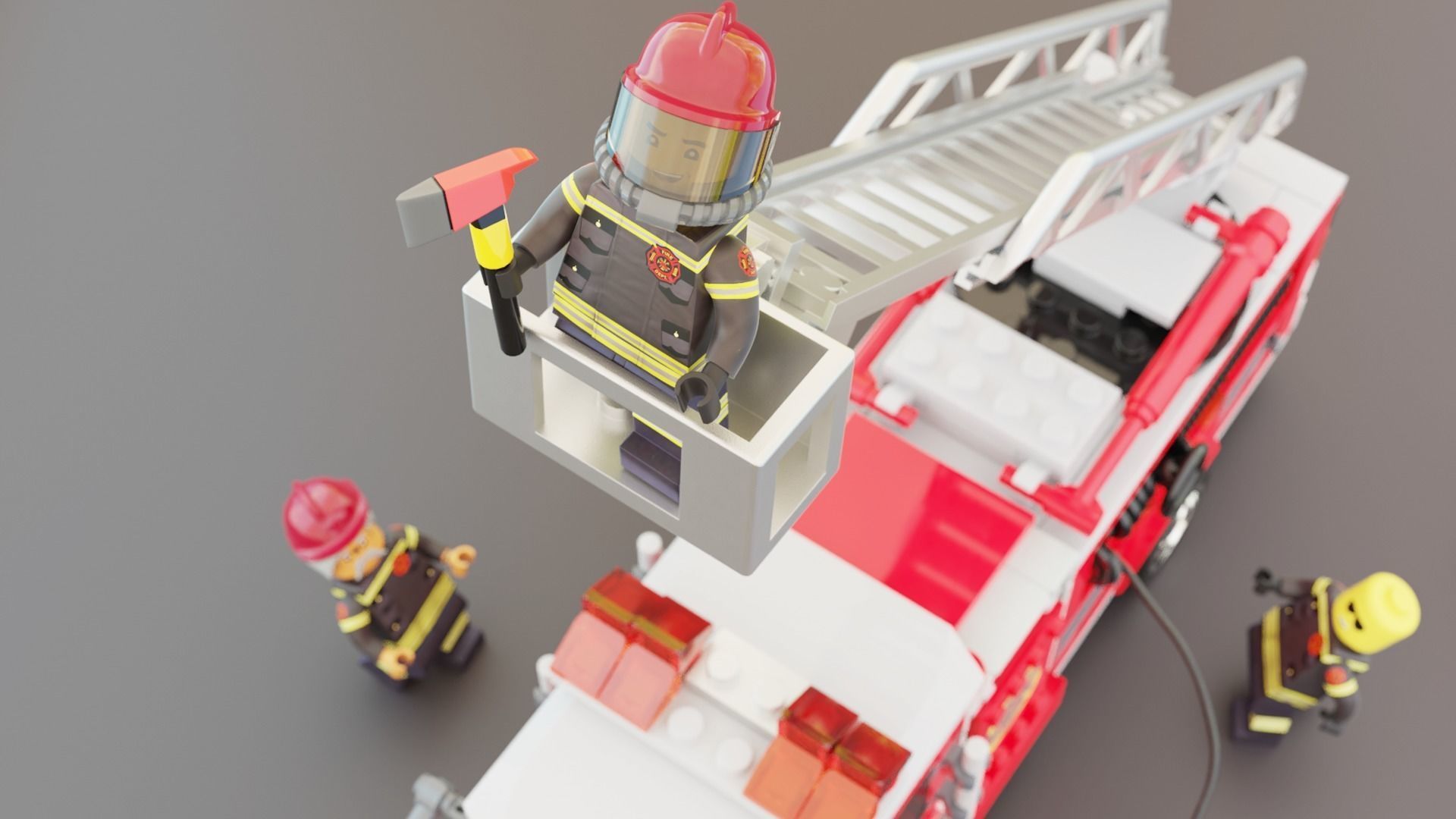 Lego Firetruck with Firefighter Squad  3D model_4