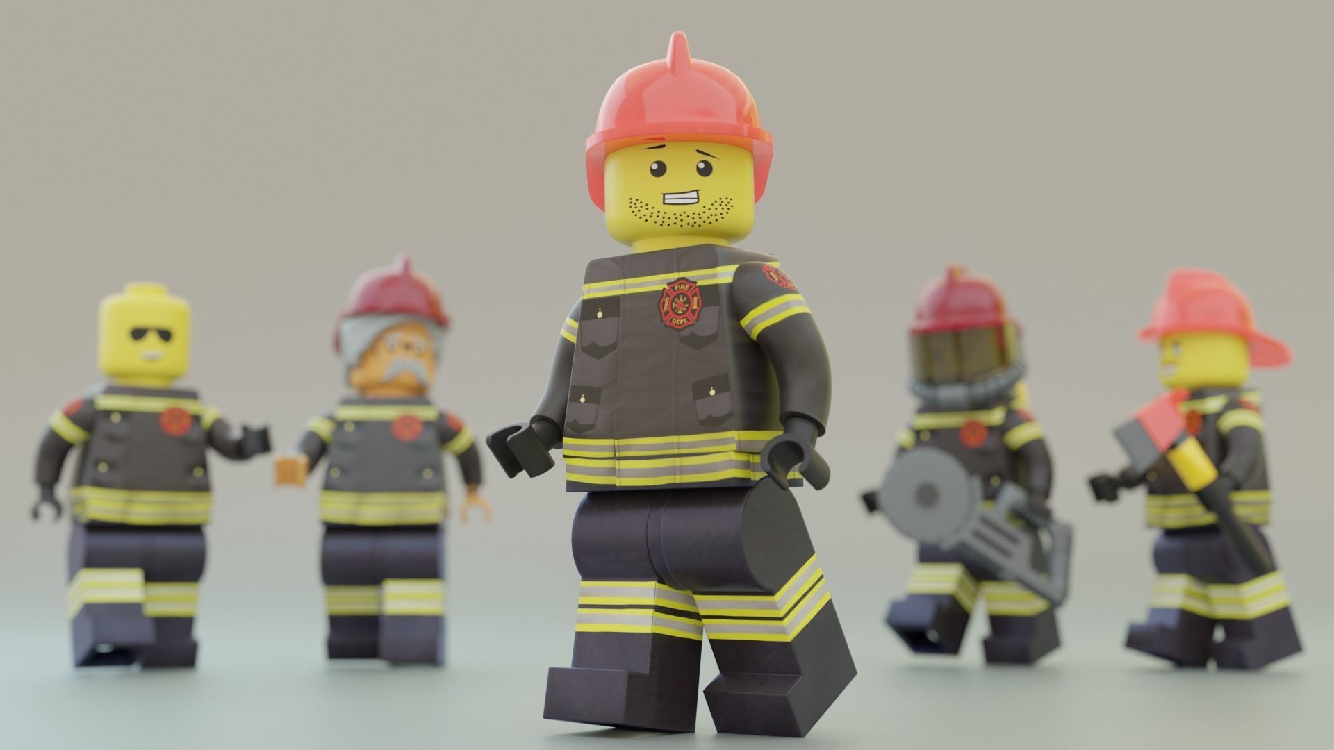 Lego Firetruck with Firefighter Squad  3D model_17