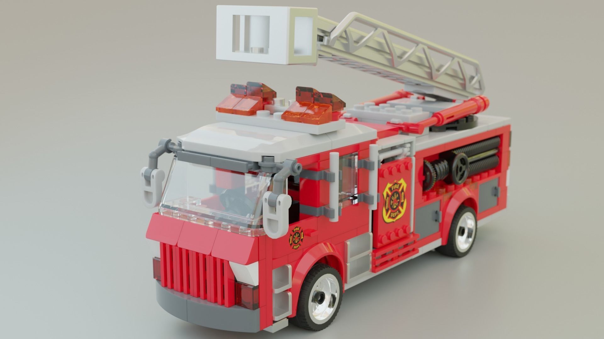 Lego Firetruck with Firefighter Squad  3D model_11