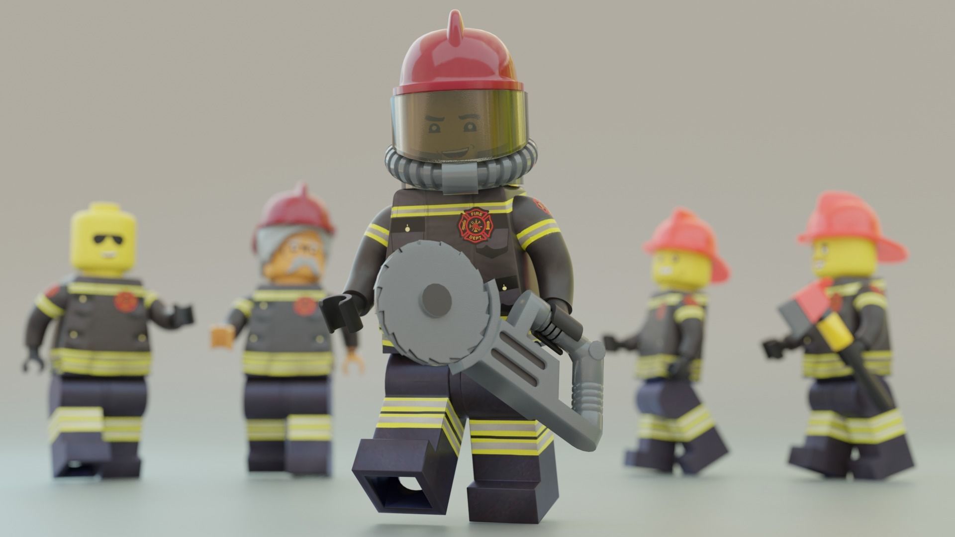 Lego Firetruck with Firefighter Squad  3D model_16