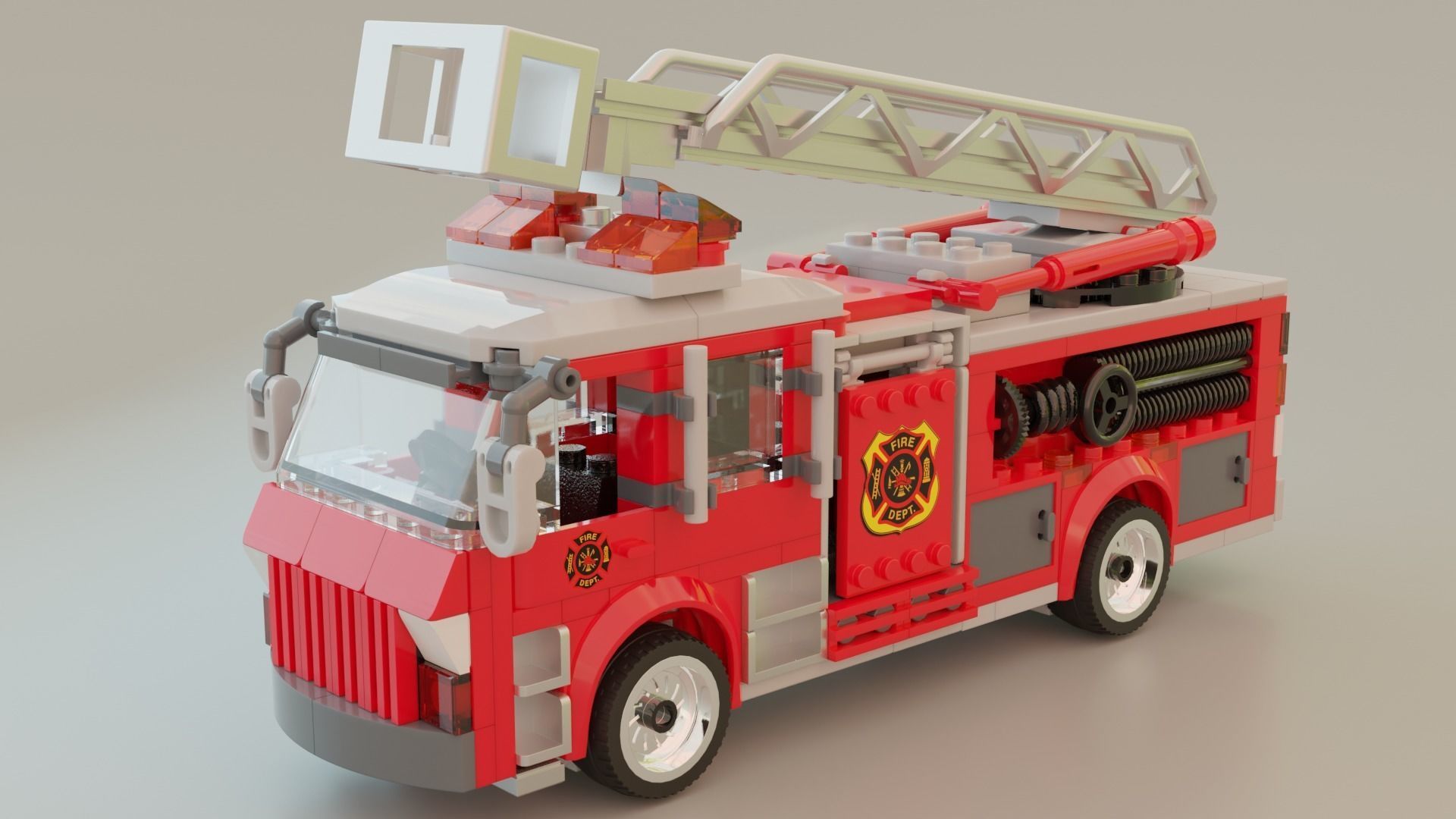 Lego Firetruck with Firefighter Squad  3D model_7