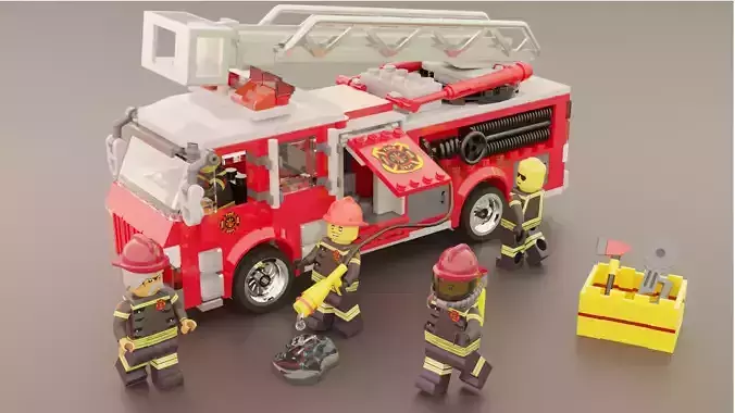 Lego Firetruck with Firefighter Squad  3D model