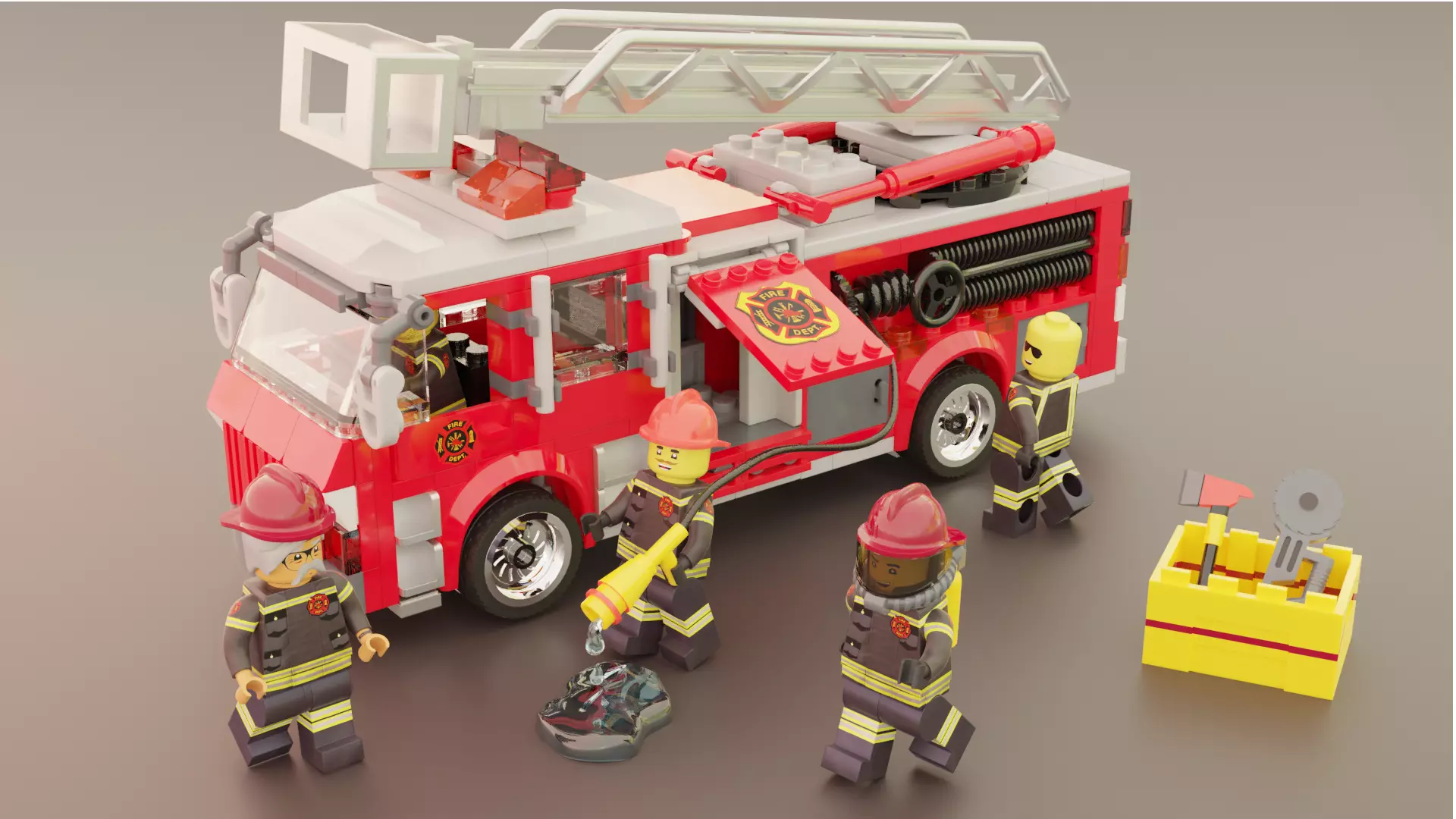 Lego Firetruck with Firefighter Squad  3D model_0