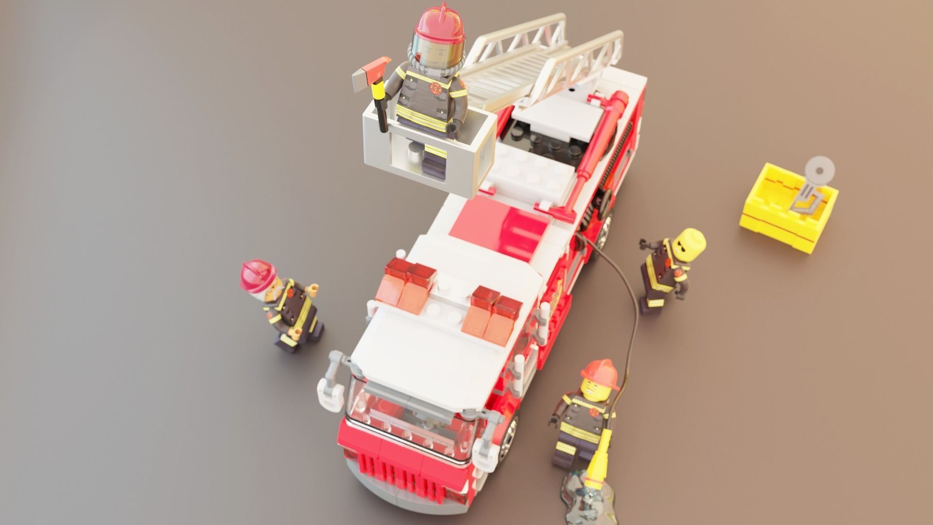 Lego Firetruck with Firefighter Squad  3D model_2