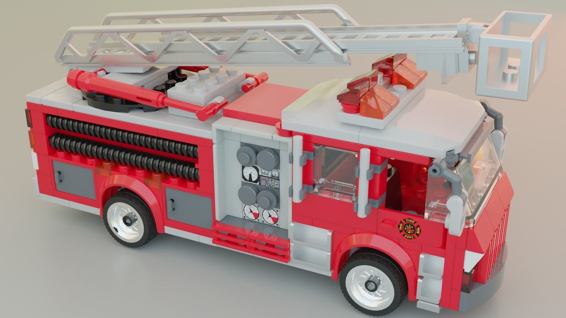 Lego Firetruck with Firefighter Squad  3D model_6