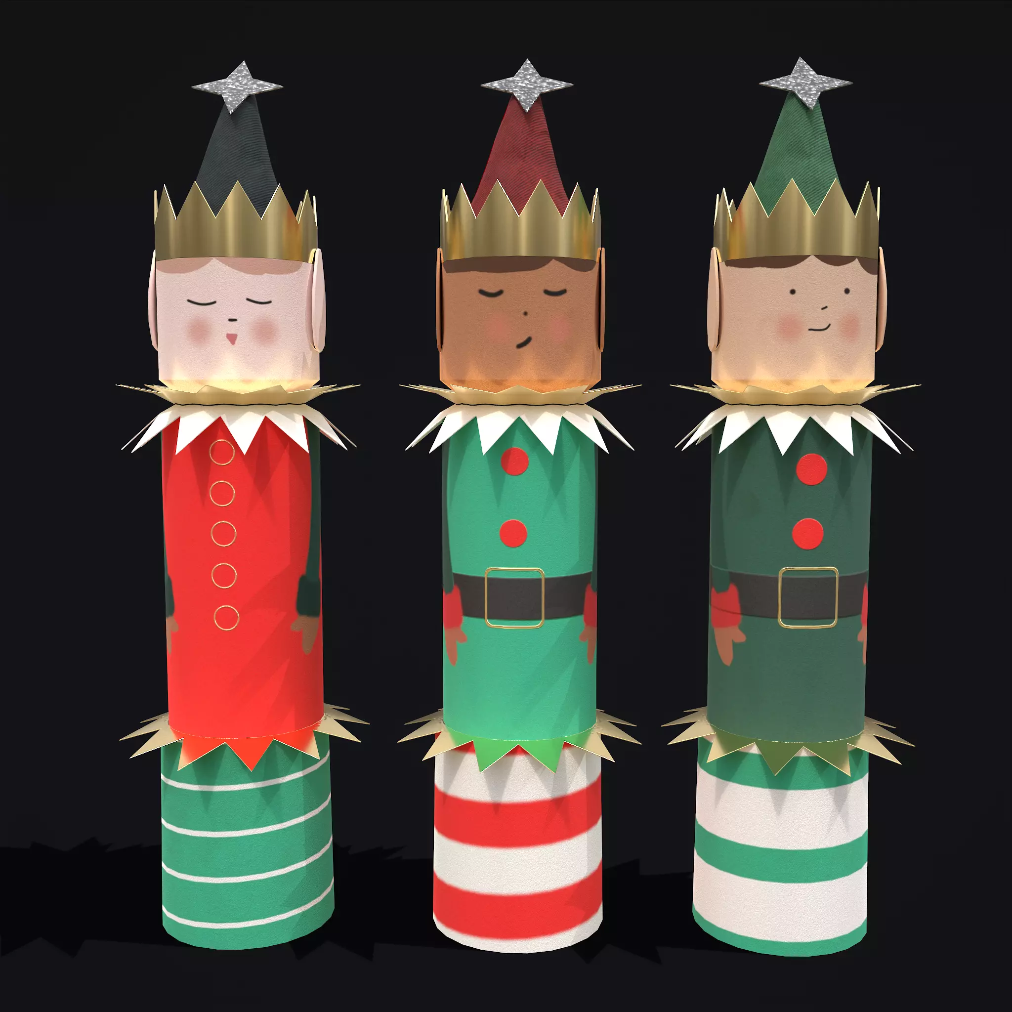 Christmas Crackers Low-poly 3D model_0
