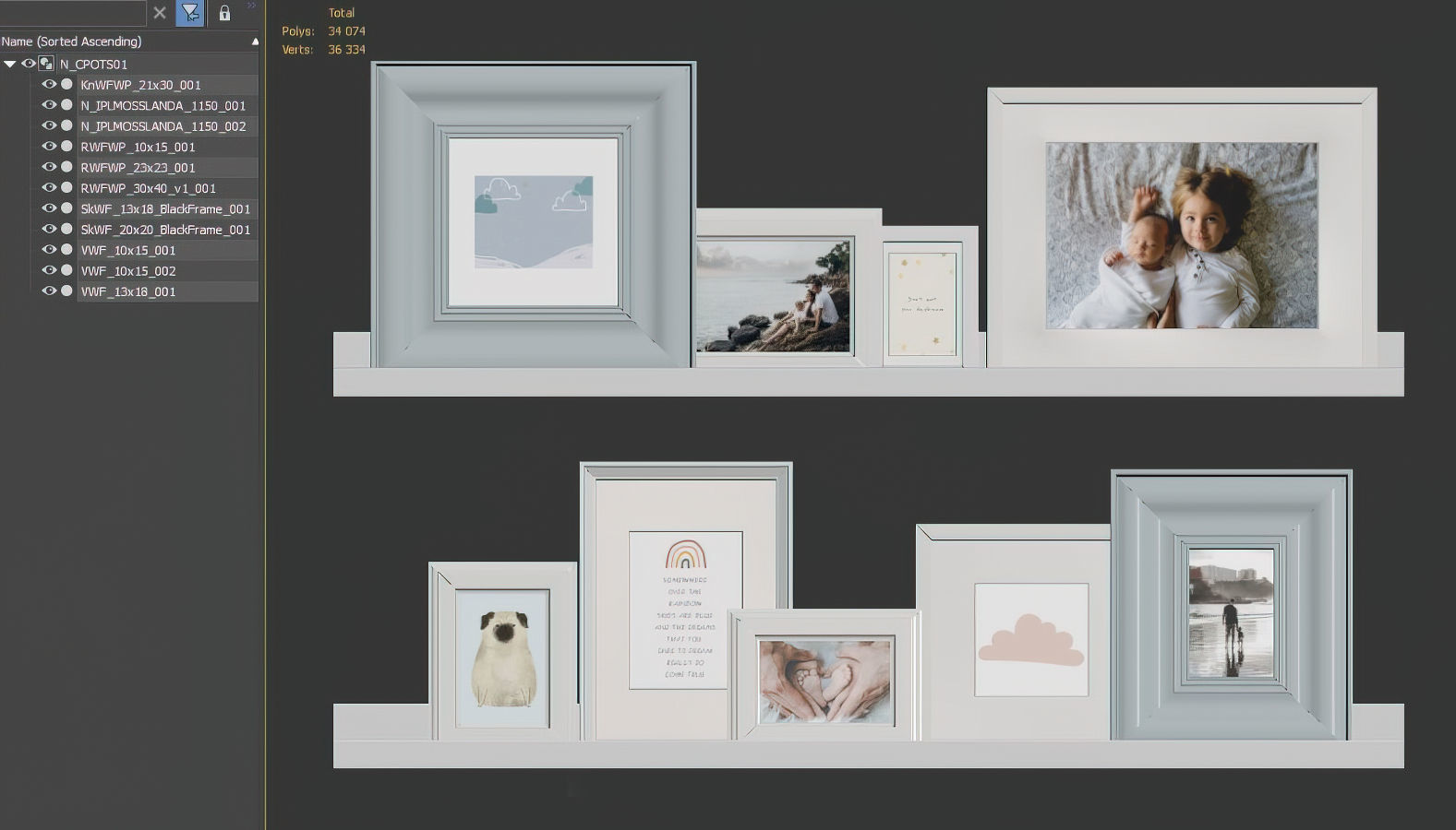 Childrens room paintings on the shelves 3D model_12