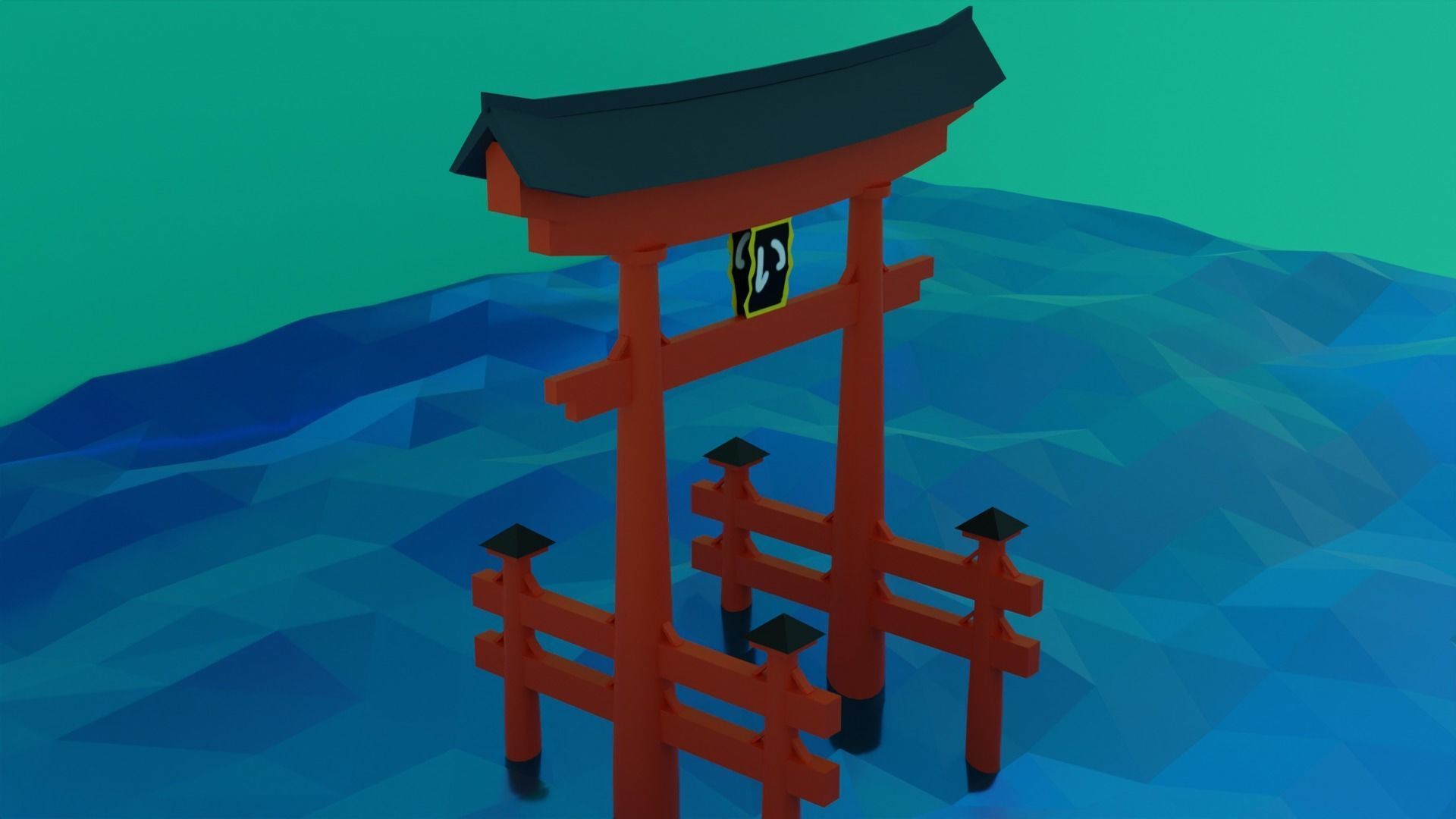 Torri and Temple low poly for videogames Low-poly 3D model_1