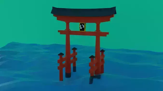 Torri and Temple low poly for videogames Low-poly 3D model