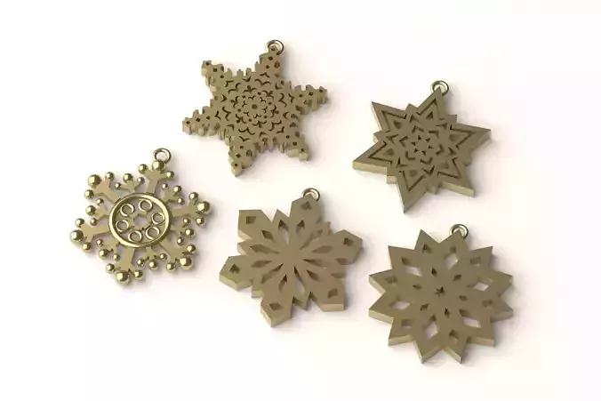 Snowflake 1 pendant gold 3D print model